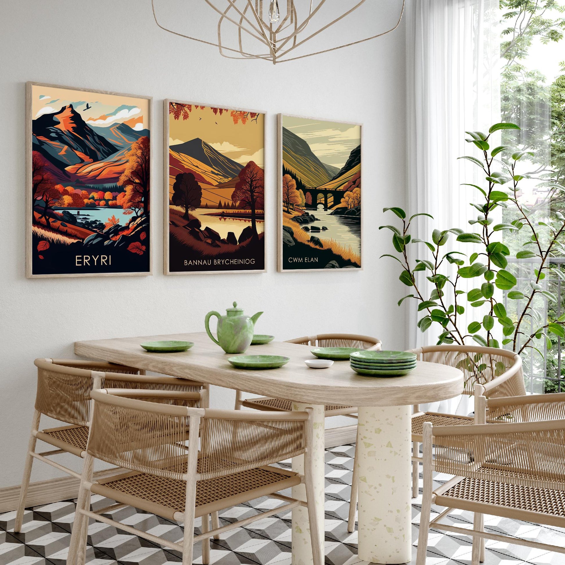 Autumn in Wales Set of Three Art Prints - Eryri, Bannau Brycheiniog, Cwm Elan - 3 Welsh Landscape Posters - Fall Illustration