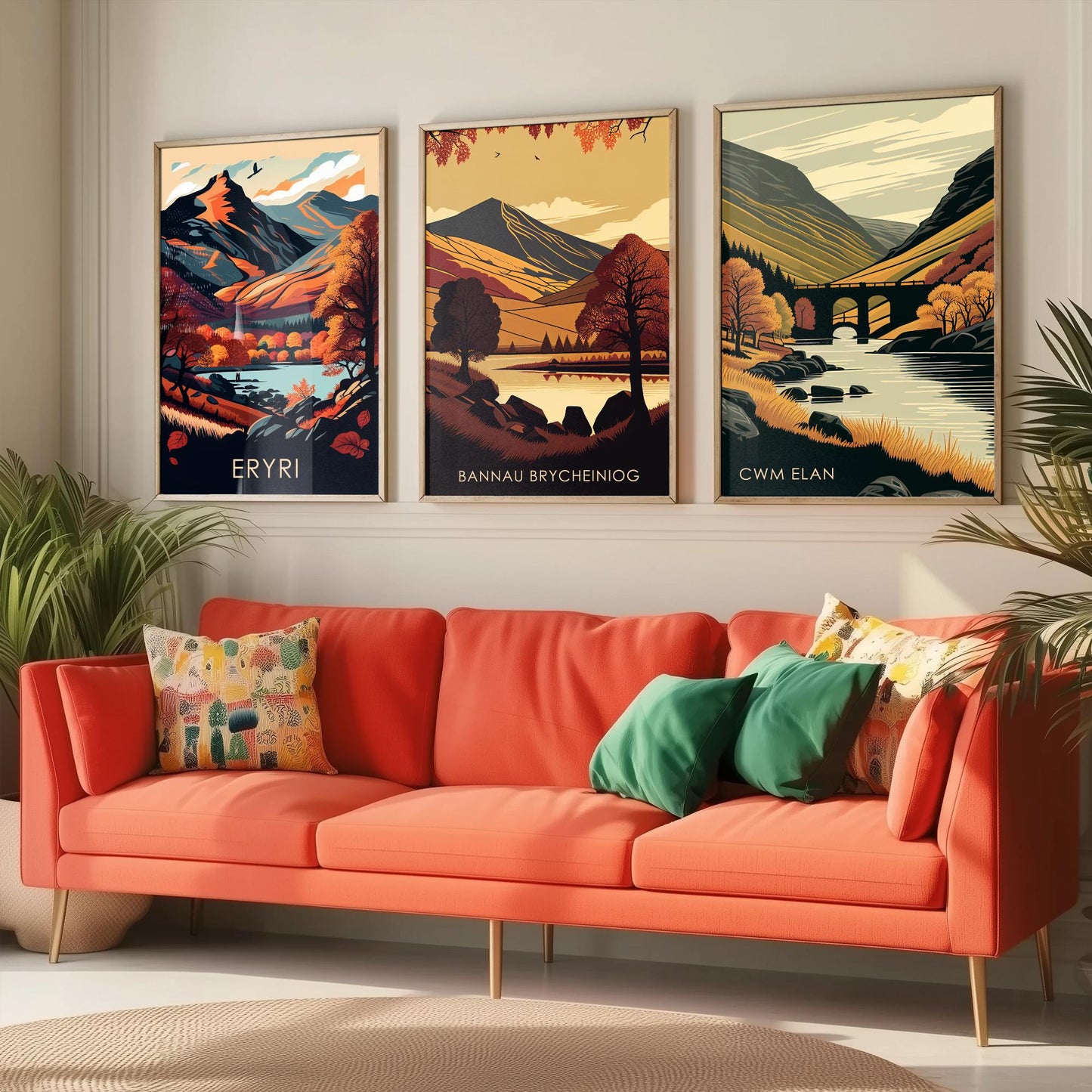 Autumn in Wales Set of Three Art Prints - Eryri, Bannau Brycheiniog, Cwm Elan - 3 Welsh Landscape Posters - Fall Illustration