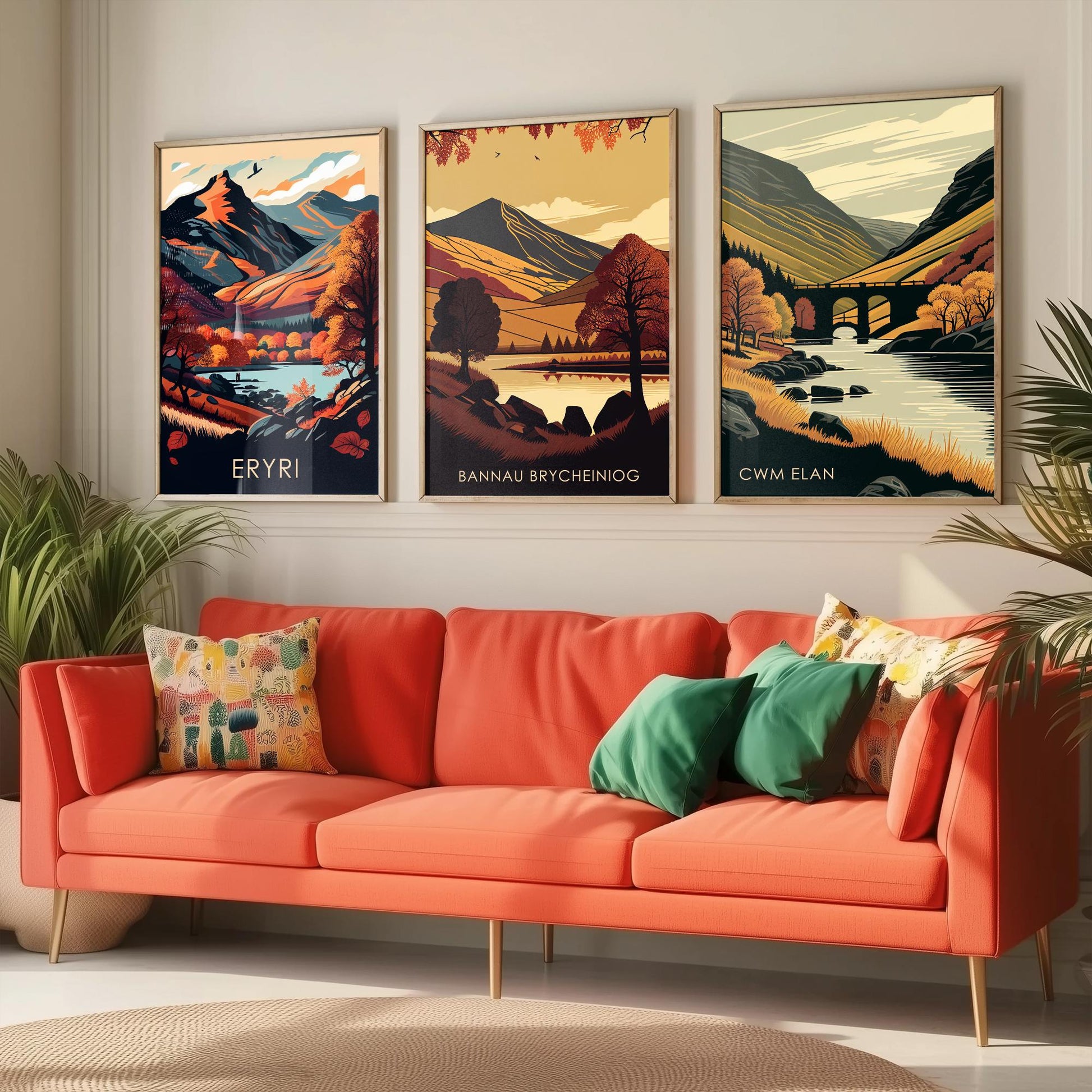 Autumn in Wales Set of Three Art Prints - Eryri, Bannau Brycheiniog, Cwm Elan - 3 Welsh Landscape Posters - Fall Illustration