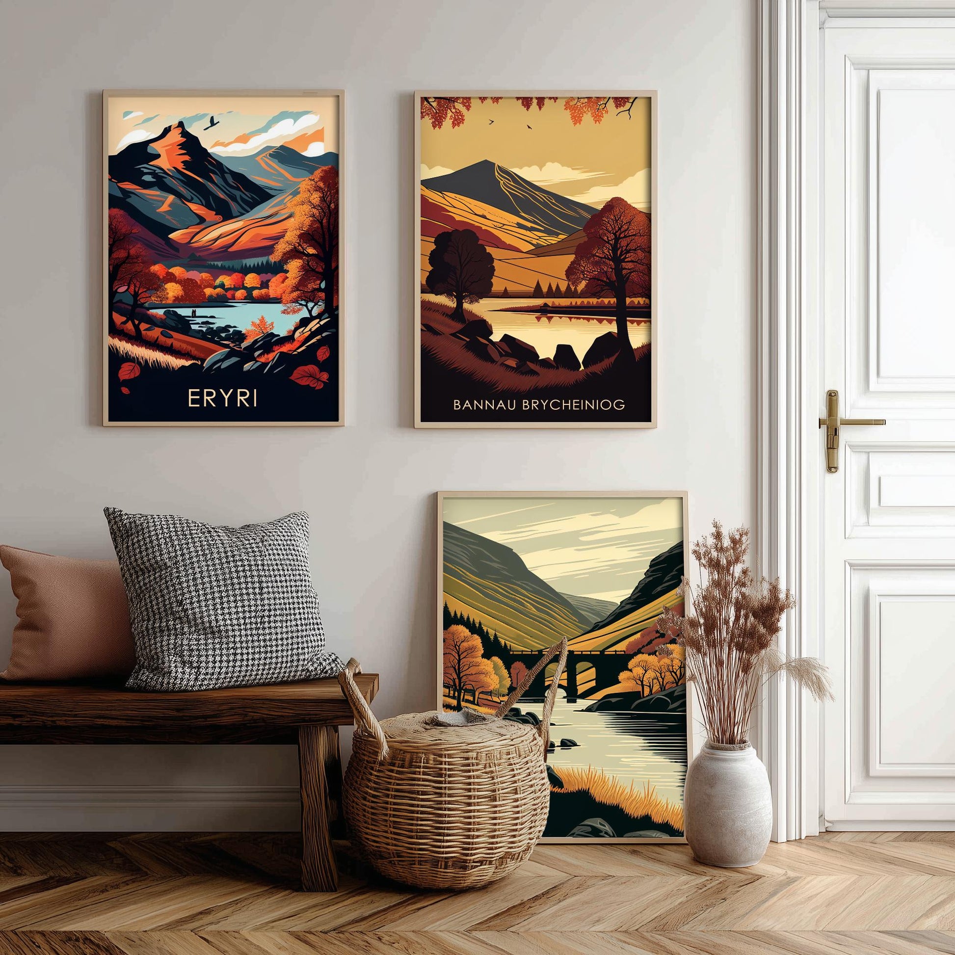 Autumn in Wales Set of Three Art Prints - Eryri, Bannau Brycheiniog, Cwm Elan - 3 Welsh Landscape Posters - Fall Illustration