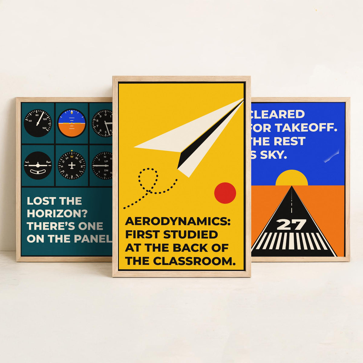 Aviation Quotes Set of Three Art Prints - 3 Bauhaus Pilot Posters - Minimalist Travel Wall Art Illustration V1