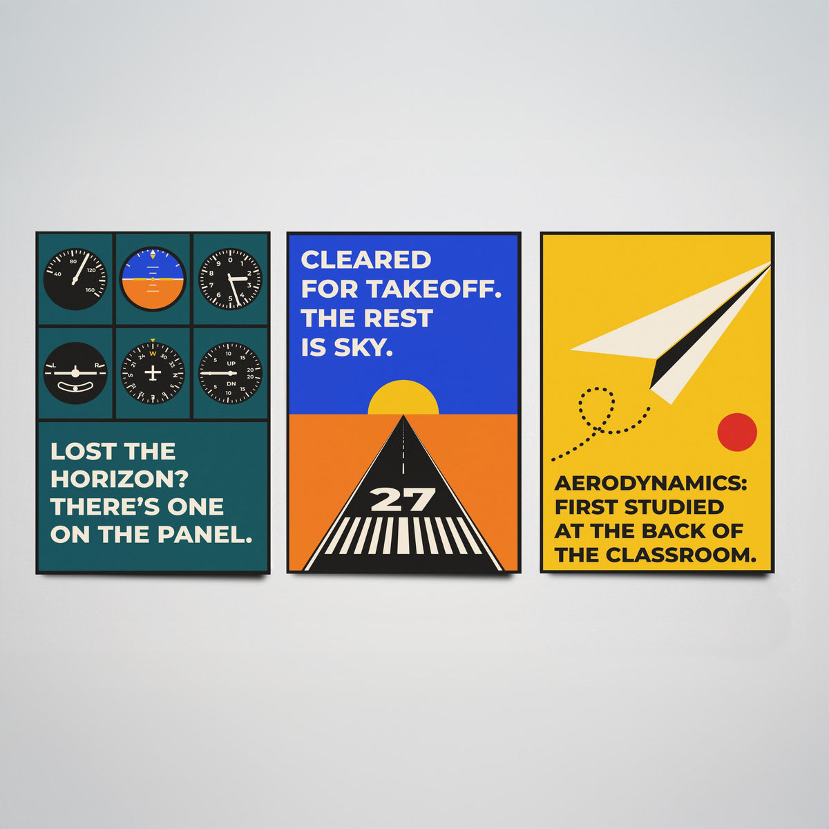 Aviation Quotes Set of Three Art Prints - 3 Bauhaus Pilot Posters - Minimalist Travel Wall Art Illustration V1