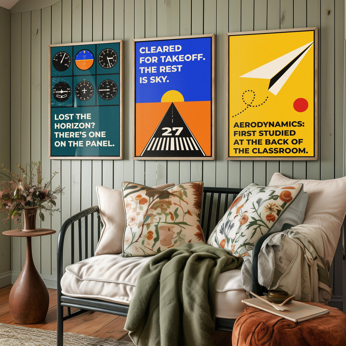 Aviation Quotes Set of Three Art Prints - 3 Bauhaus Pilot Posters - Minimalist Travel Wall Art Illustration V1