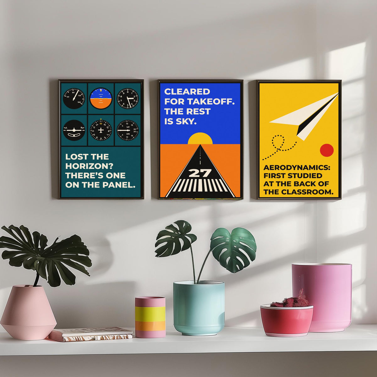 Aviation Quotes Set of Three Art Prints - 3 Bauhaus Pilot Posters - Minimalist Travel Wall Art Illustration V1