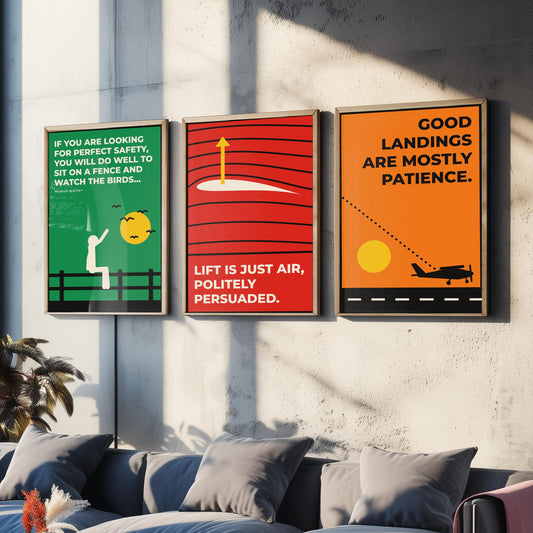 Aviation Quotes Set of Three Art Prints - 3 Retro Bauhaus Pilot Posters - Minimalist Travel Wall Art Illustration V2