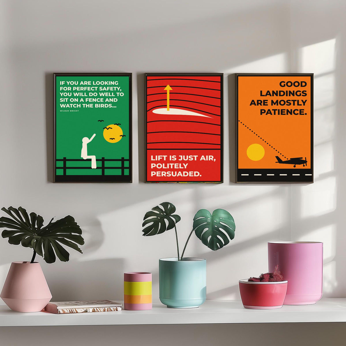 Aviation Quotes Set of Three Art Prints - 3 Retro Bauhaus Pilot Posters - Minimalist Travel Wall Art Illustration V2