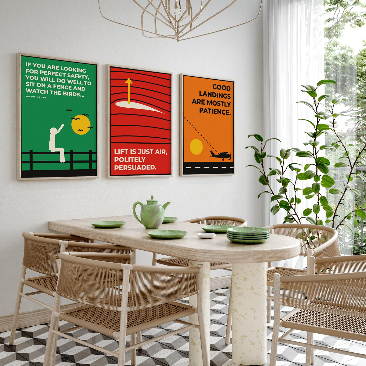 Aviation Quotes Set of Three Art Prints - 3 Retro Bauhaus Pilot Posters - Minimalist Travel Wall Art Illustration V2