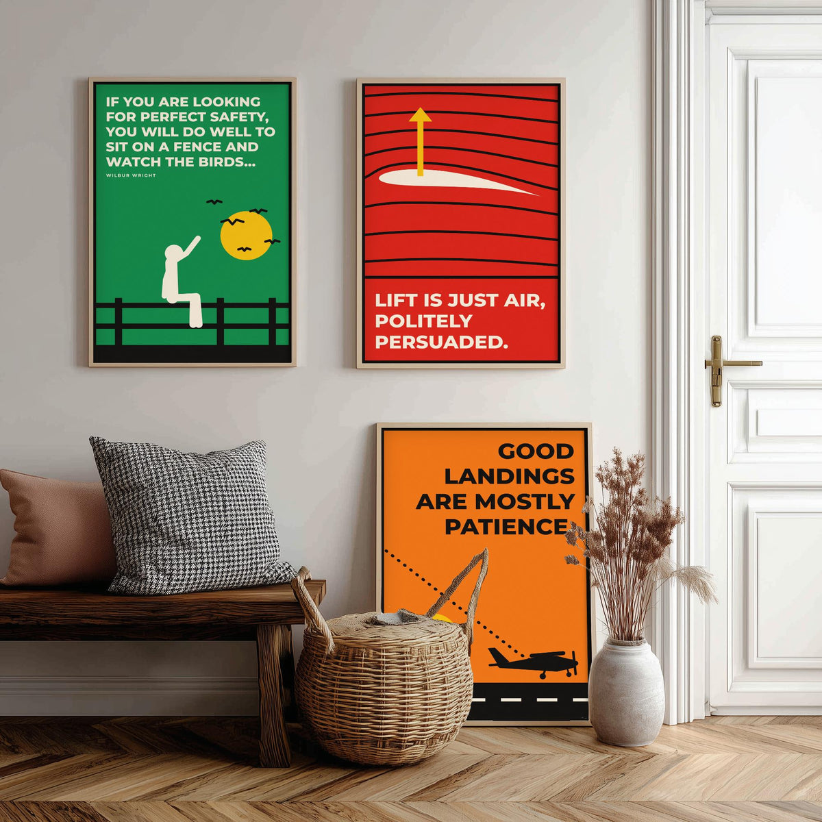 Aviation Quotes Set of Three Art Prints - 3 Retro Bauhaus Pilot Posters - Minimalist Travel Wall Art Illustration V2