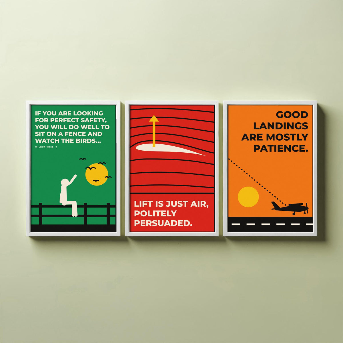 Aviation Quotes Set of Three Art Prints - 3 Retro Bauhaus Pilot Posters - Minimalist Travel Wall Art Illustration V2