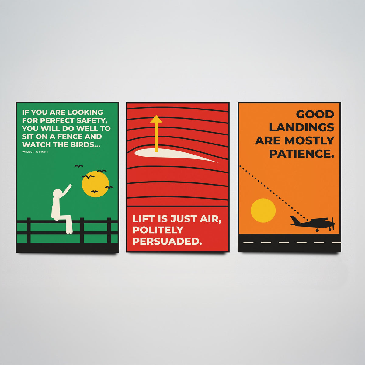 Aviation Quotes Set of Three Art Prints - 3 Retro Bauhaus Pilot Posters - Minimalist Travel Wall Art Illustration V2