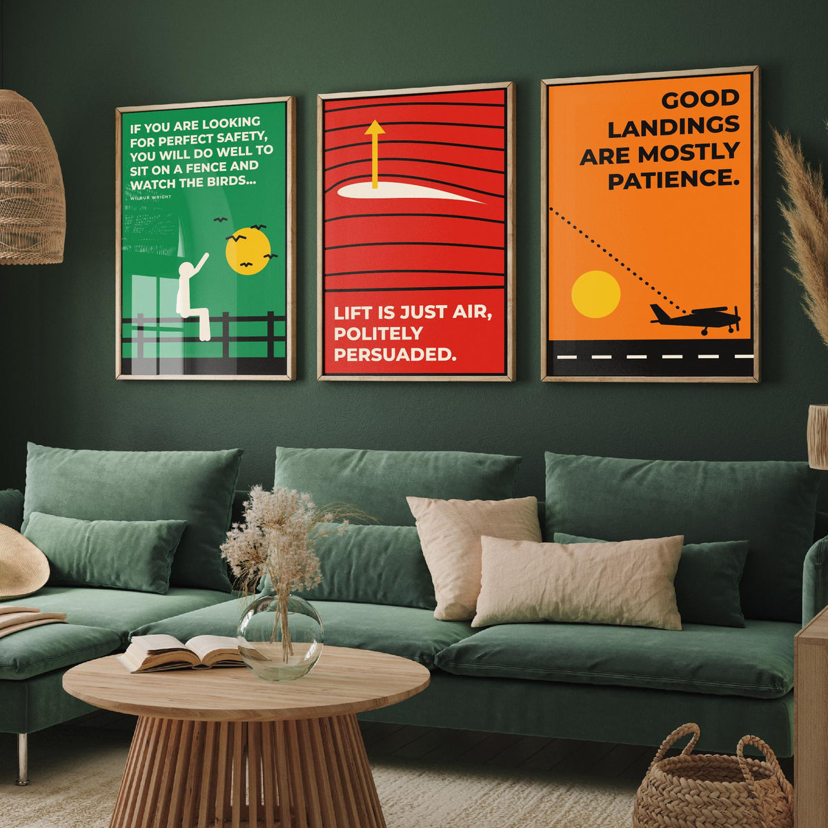 Aviation Quotes Set of Three Art Prints - 3 Retro Bauhaus Pilot Posters - Minimalist Travel Wall Art Illustration V2