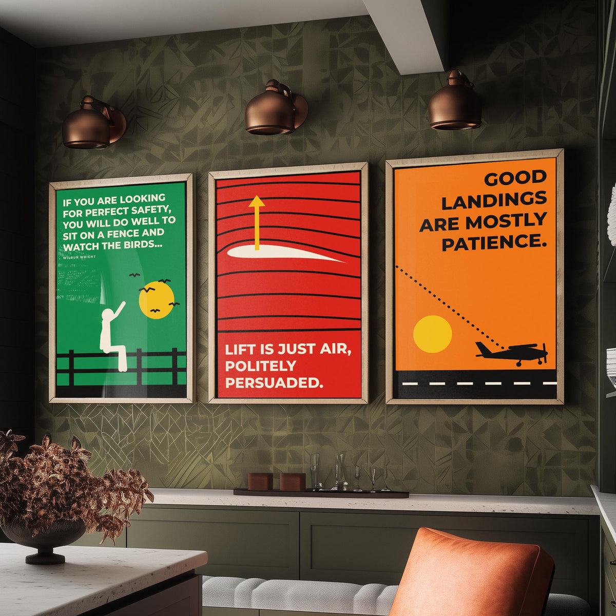 Aviation Quotes Set of Three Art Prints - 3 Retro Bauhaus Pilot Posters - Minimalist Travel Wall Art Illustration V2
