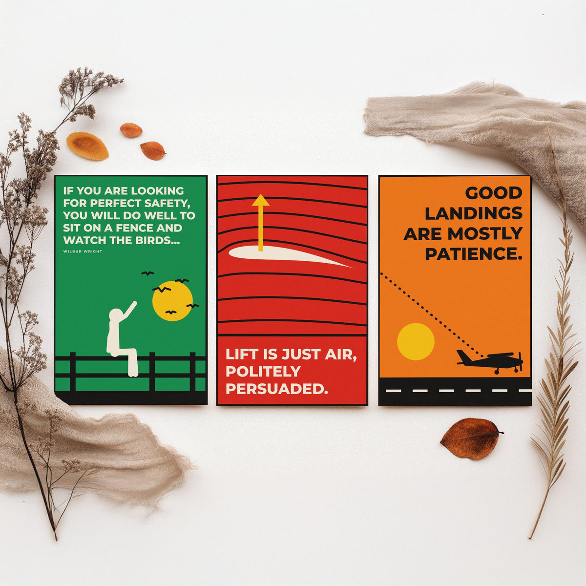 Aviation Quotes Set of Three Art Prints - 3 Retro Bauhaus Pilot Posters - Minimalist Travel Wall Art Illustration V2