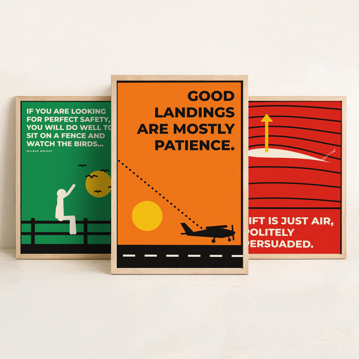 Aviation Quotes Set of Three Art Prints - 3 Retro Bauhaus Pilot Posters - Minimalist Travel Wall Art Illustration V2