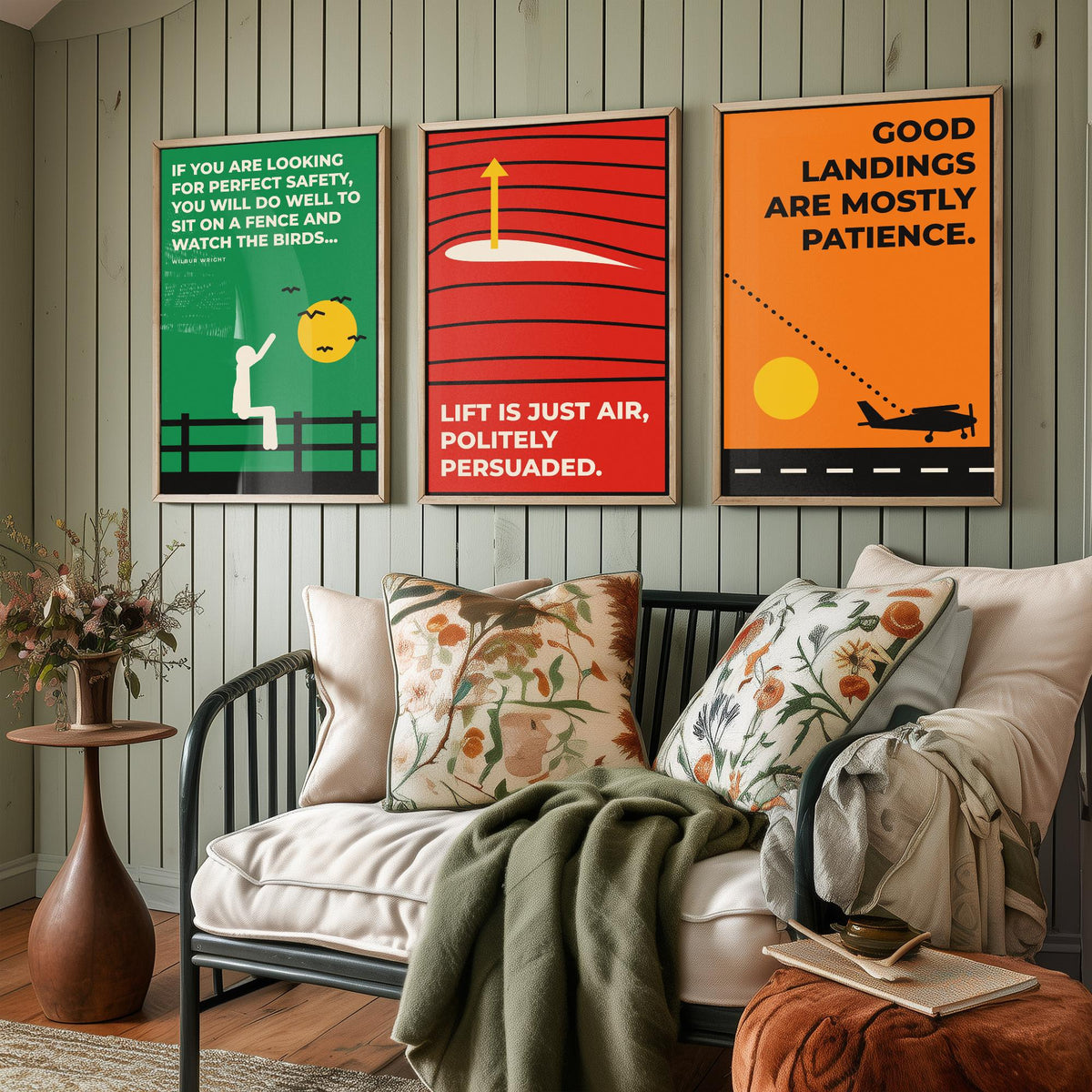 Aviation Quotes Set of Three Art Prints - 3 Retro Bauhaus Pilot Posters - Minimalist Travel Wall Art Illustration V2