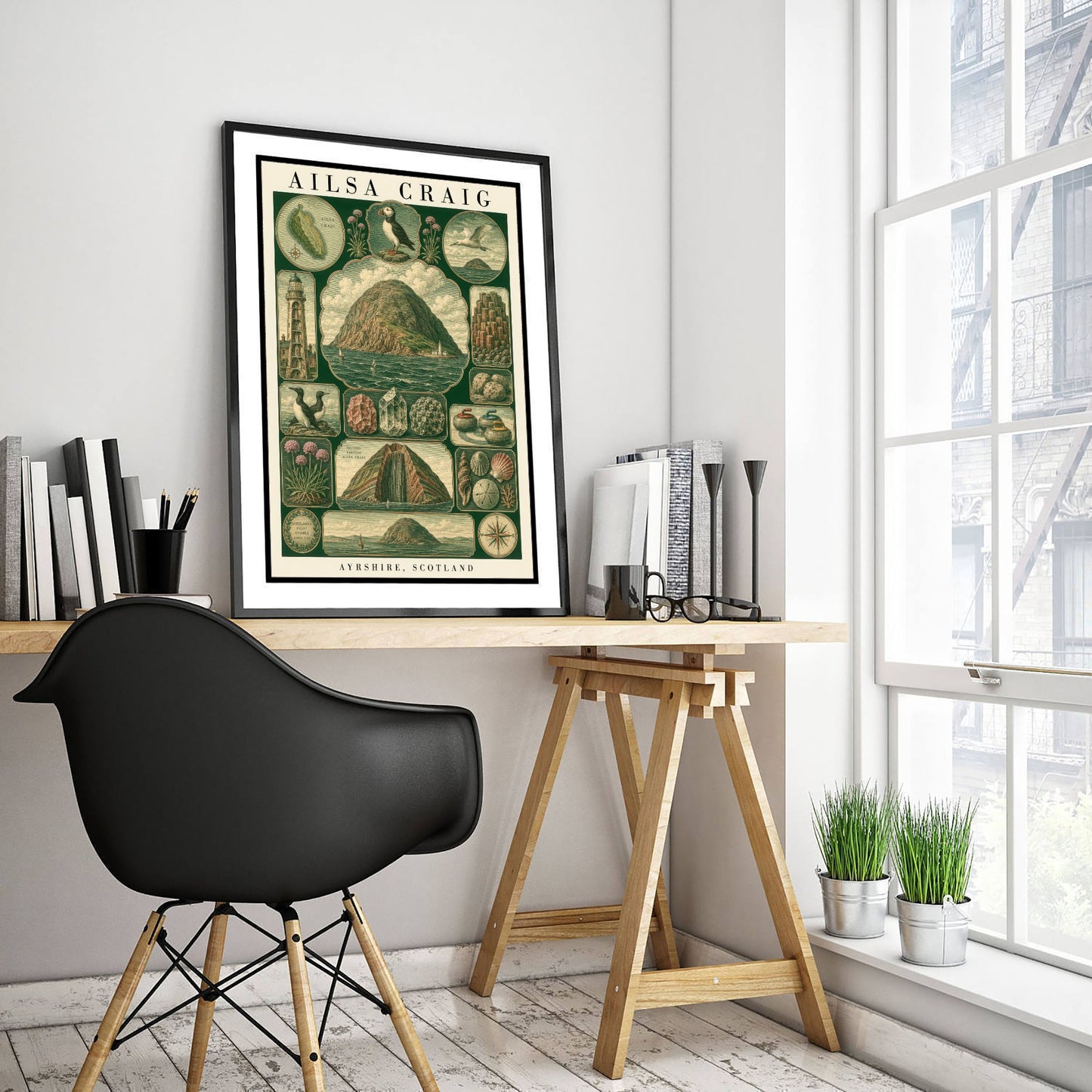Ailsa Craig Art Print - Ayrshire Scotland Poster - Vintage Natural History Illustration - Antique Puffin Plate 2/3