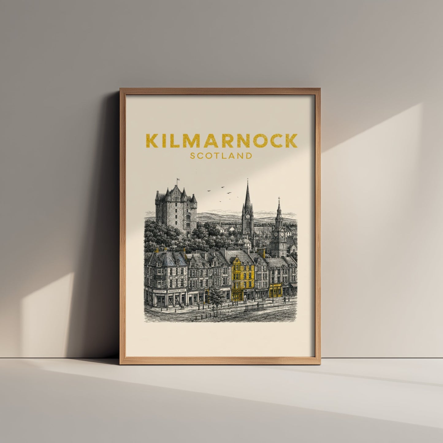 Kilmarnock Scotland Travel Poster - Vintage Duotone Art Print - Engraved City Illustration - Dean Castle Town 1/3