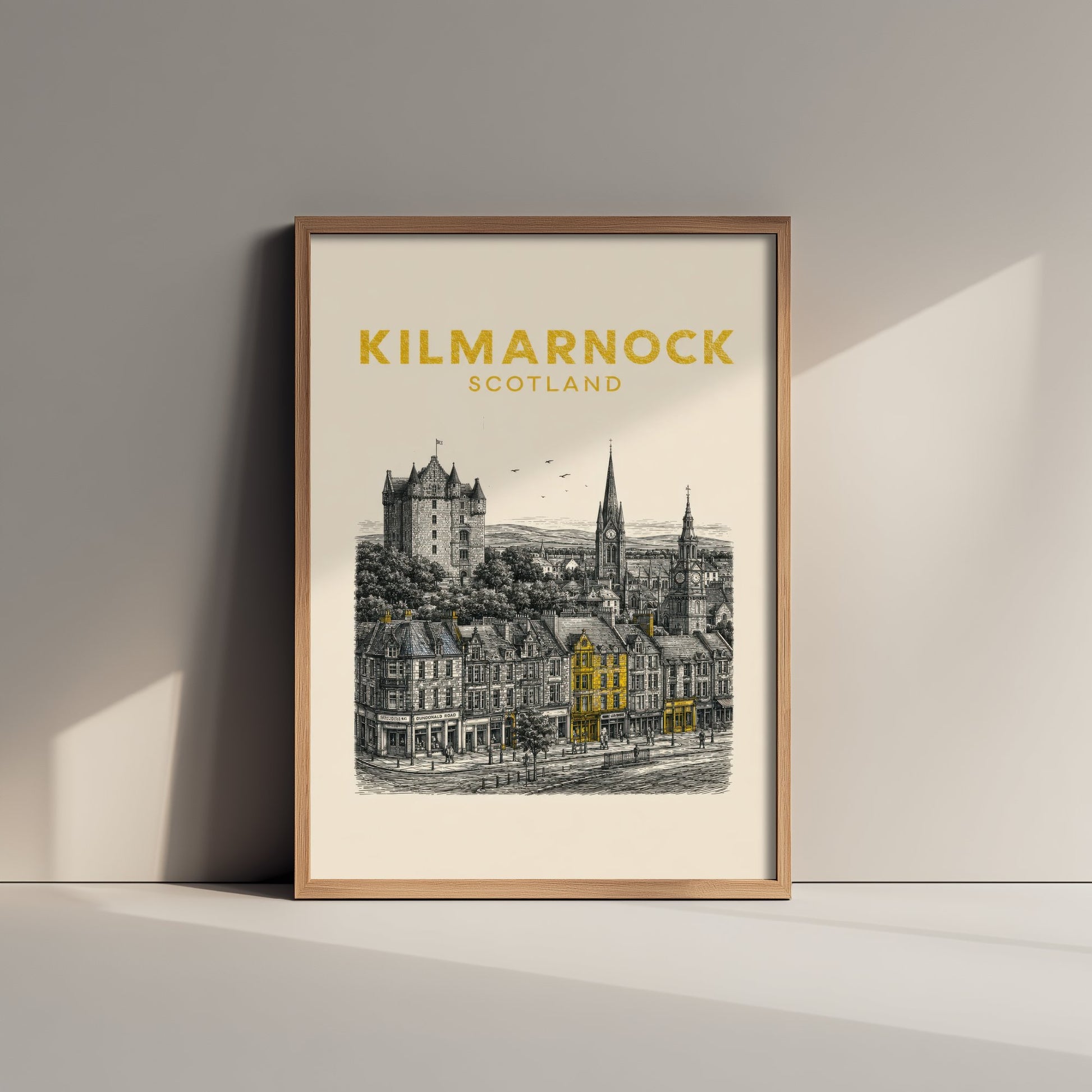 Kilmarnock Scotland Travel Poster - Vintage Duotone Art Print - Engraved City Illustration - Dean Castle Town 1/3