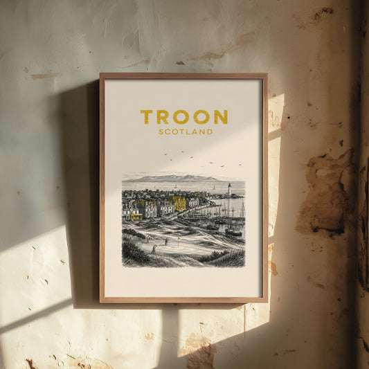 Troon Scotland Travel Poster - Vintage Duotone Art Print - Engraved City Illustration - Coast and Golf Links 3/3