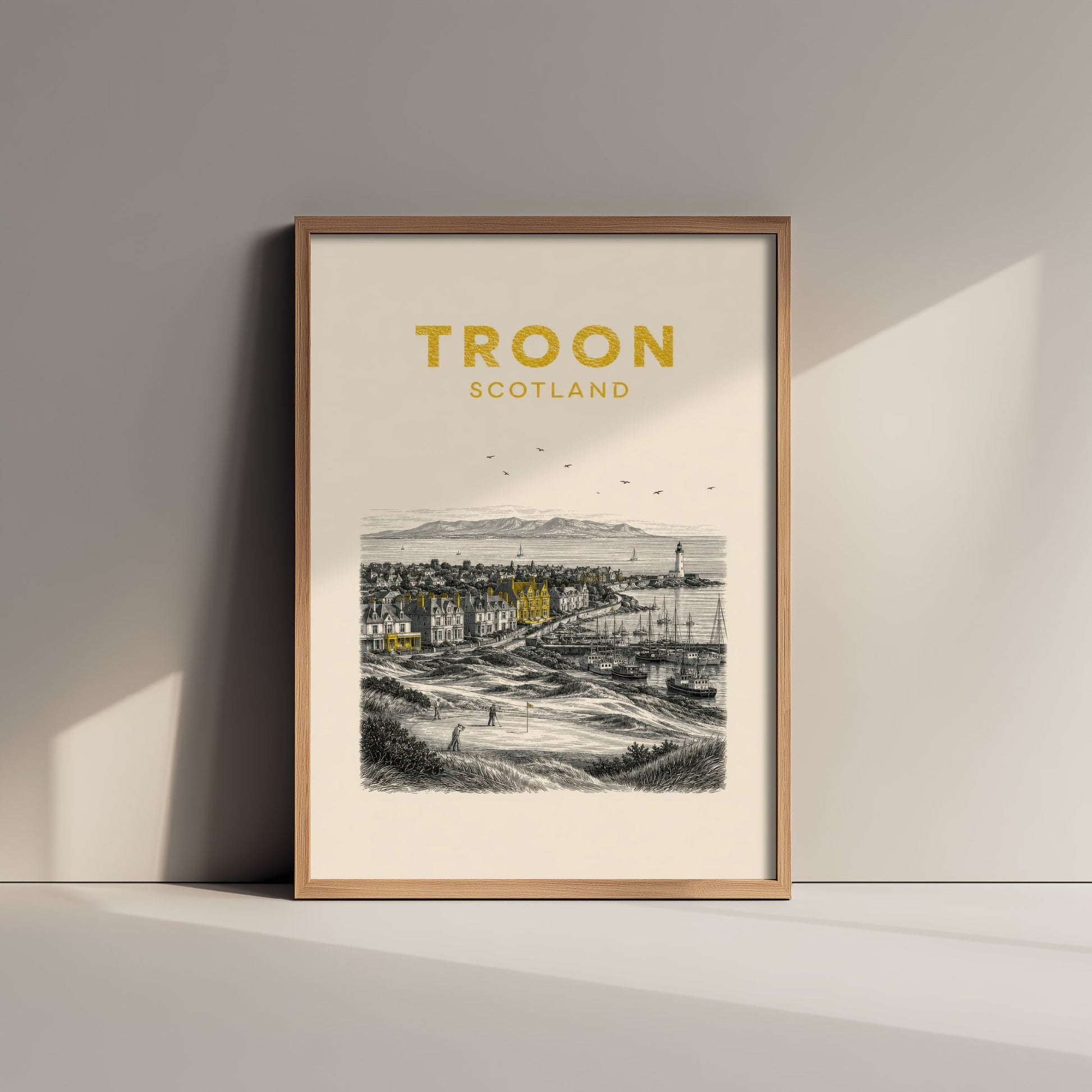 Troon Scotland Travel Poster - Vintage Duotone Art Print - Engraved City Illustration - Coast and Golf Links 3/3
