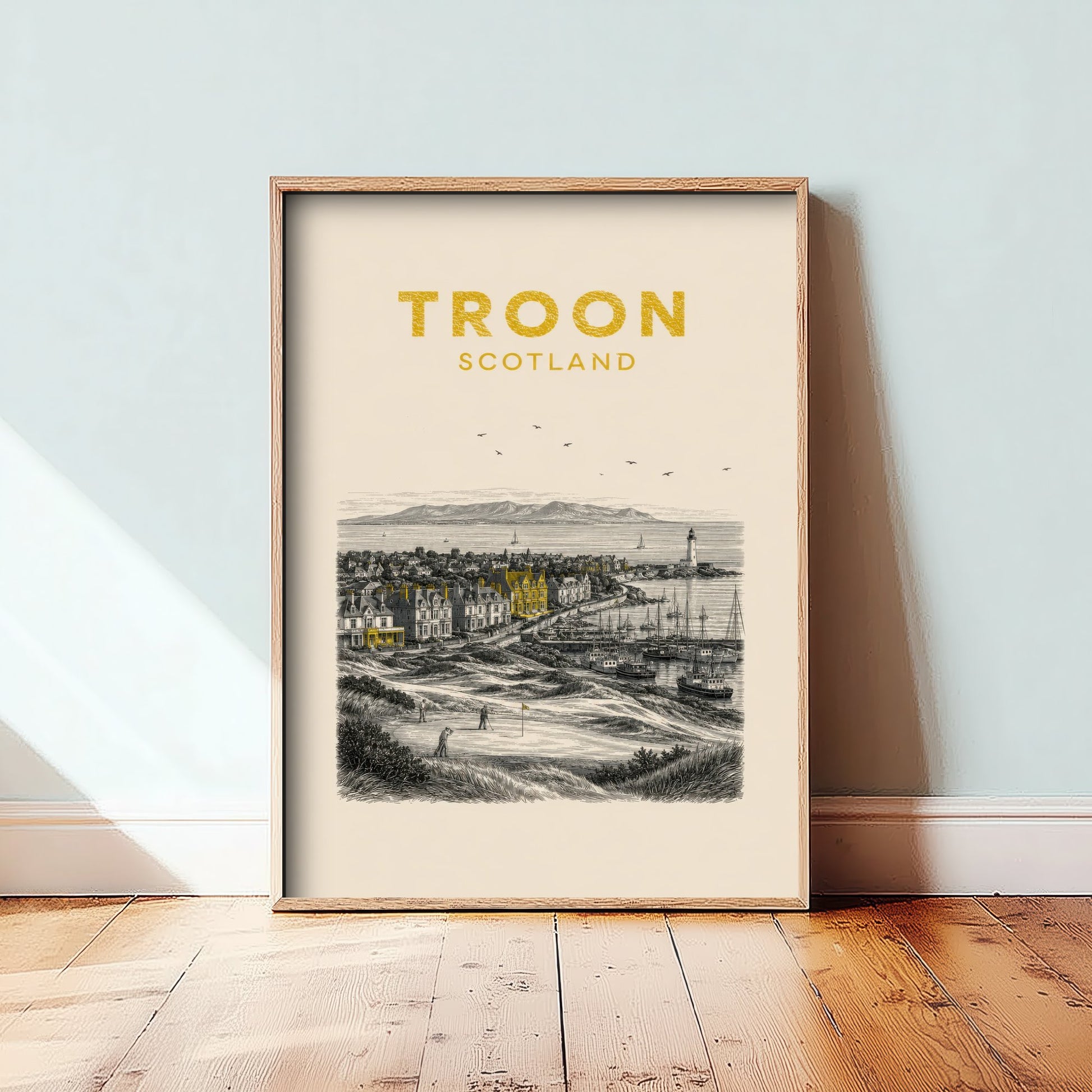 Troon Scotland Travel Poster - Vintage Duotone Art Print - Engraved City Illustration - Coast and Golf Links 3/3