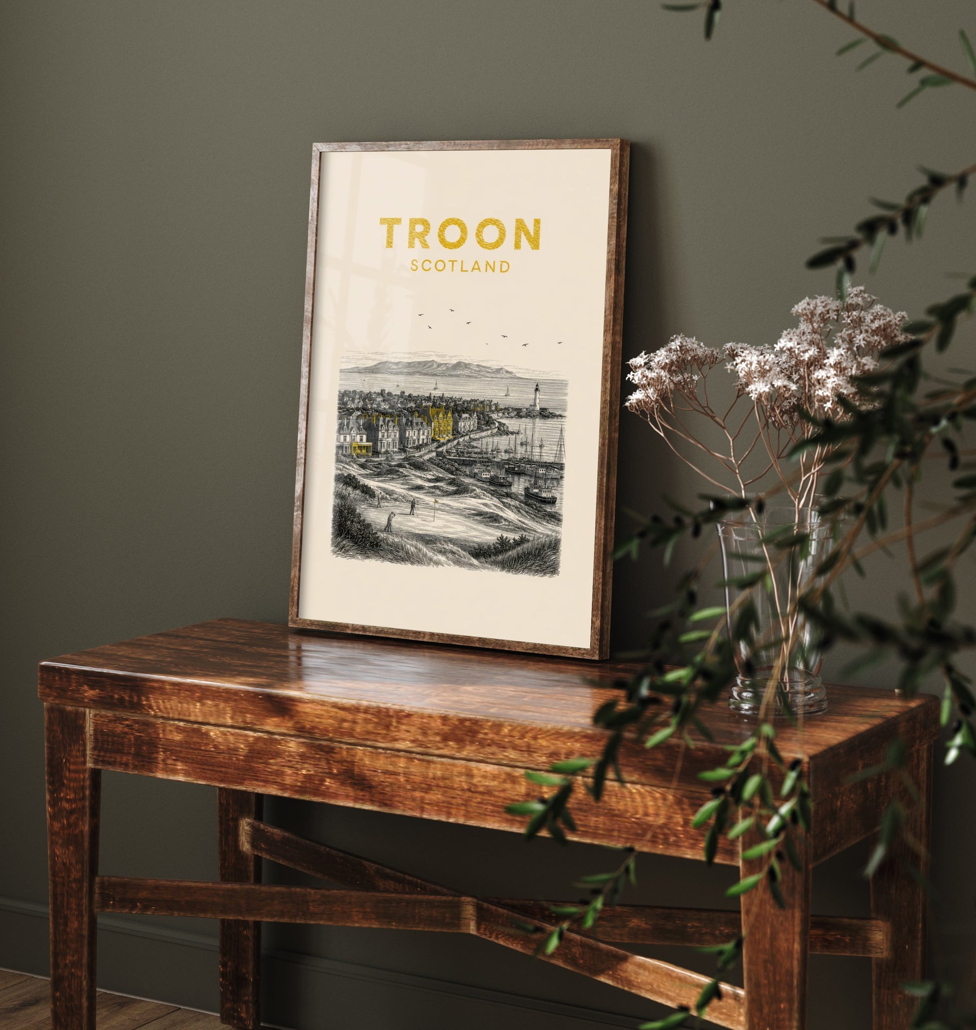 Troon Scotland Travel Poster - Vintage Duotone Art Print - Engraved City Illustration - Coast and Golf Links 3/3