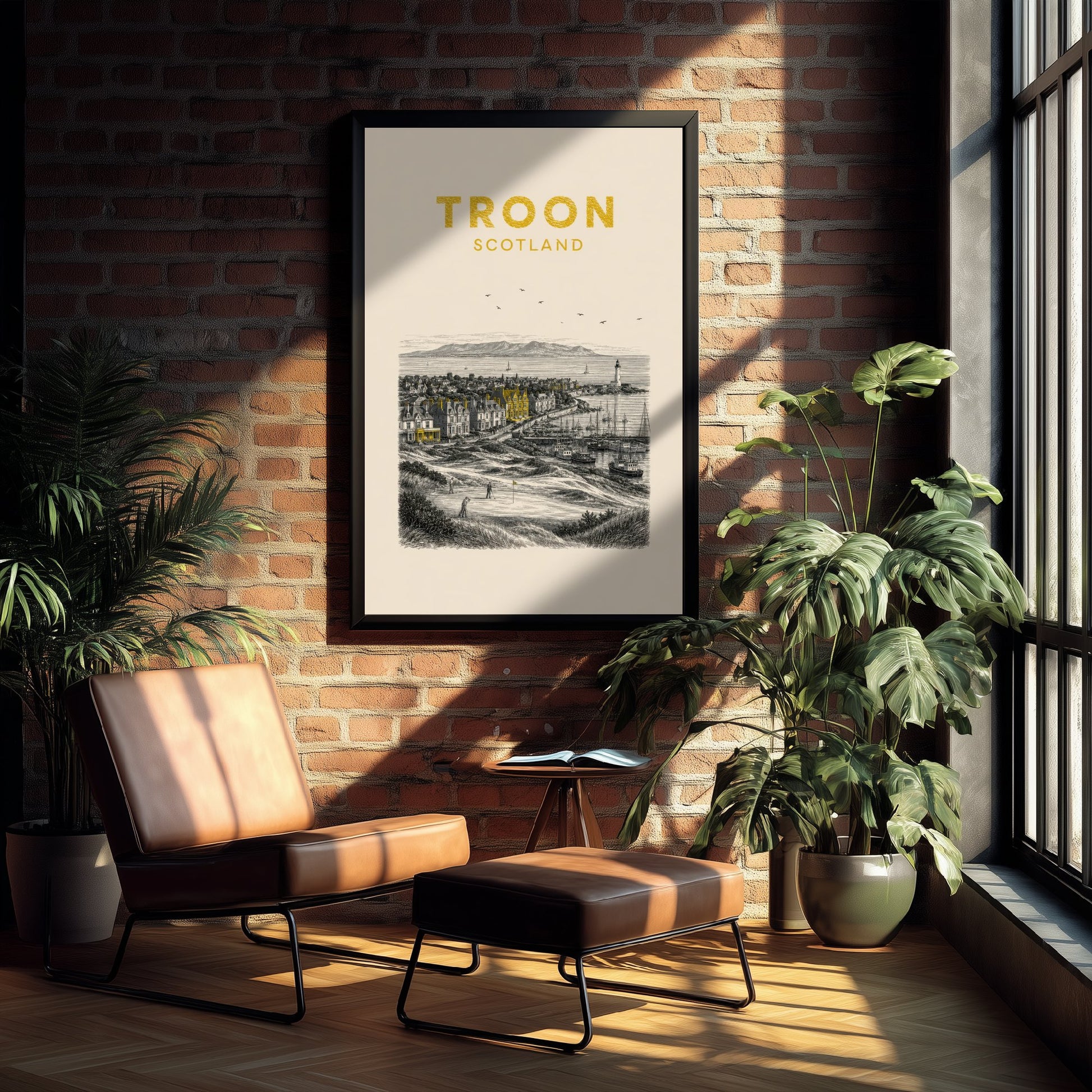 Troon Scotland Travel Poster - Vintage Duotone Art Print - Engraved City Illustration - Coast and Golf Links 3/3
