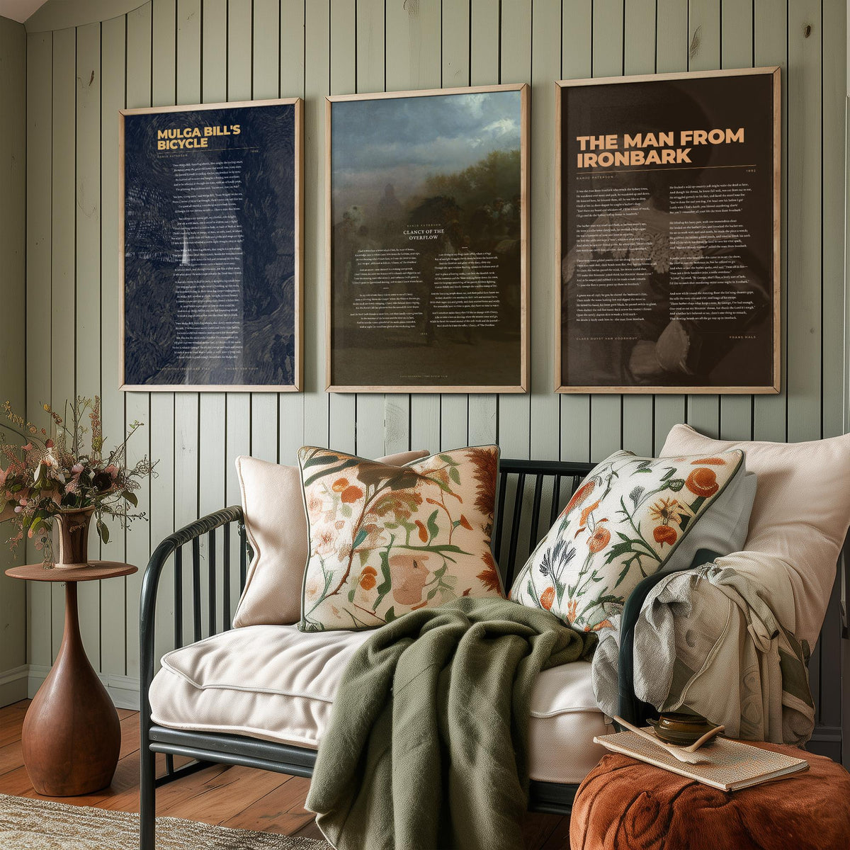 Banjo Paterson Poems Set of Three Art Prints - Clancy of the Overflow, The Man from Ironbark - Poems over Classic Paintings - Poetry Poster