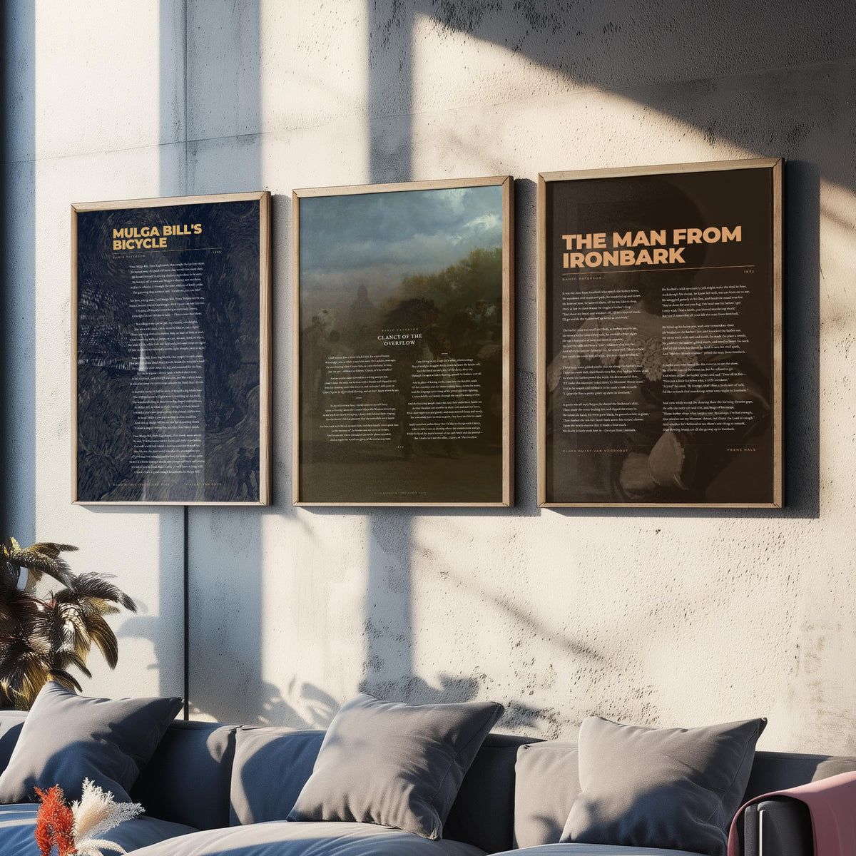Banjo Paterson Poems Set of Three Art Prints - Clancy of the Overflow, The Man from Ironbark - Poems over Classic Paintings - Poetry Poster