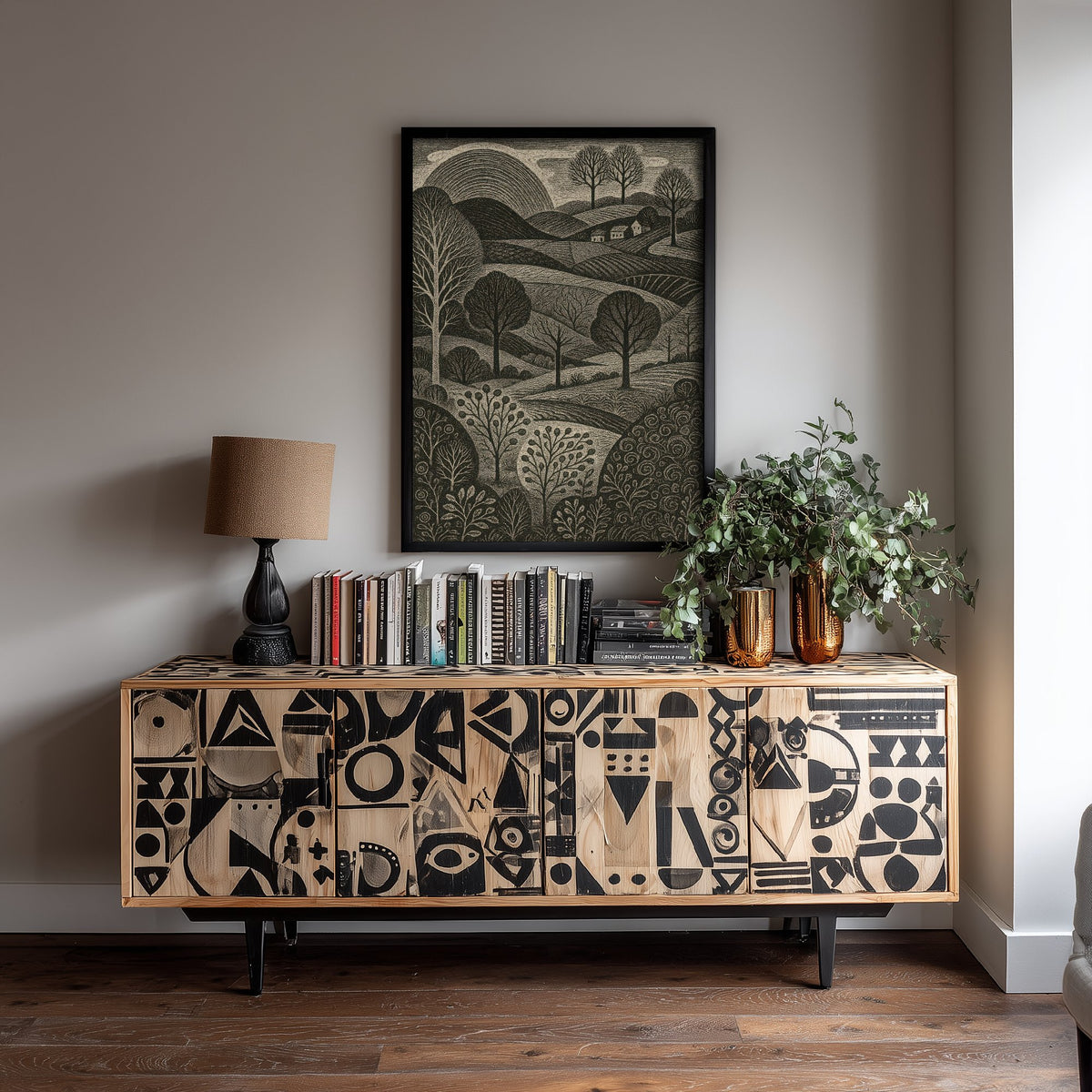 Bannau Brycheiniog Wales Art Print - Brecon Beacons Woodcut Poster - Black and White Landscape - Welsh Countryside 3/3