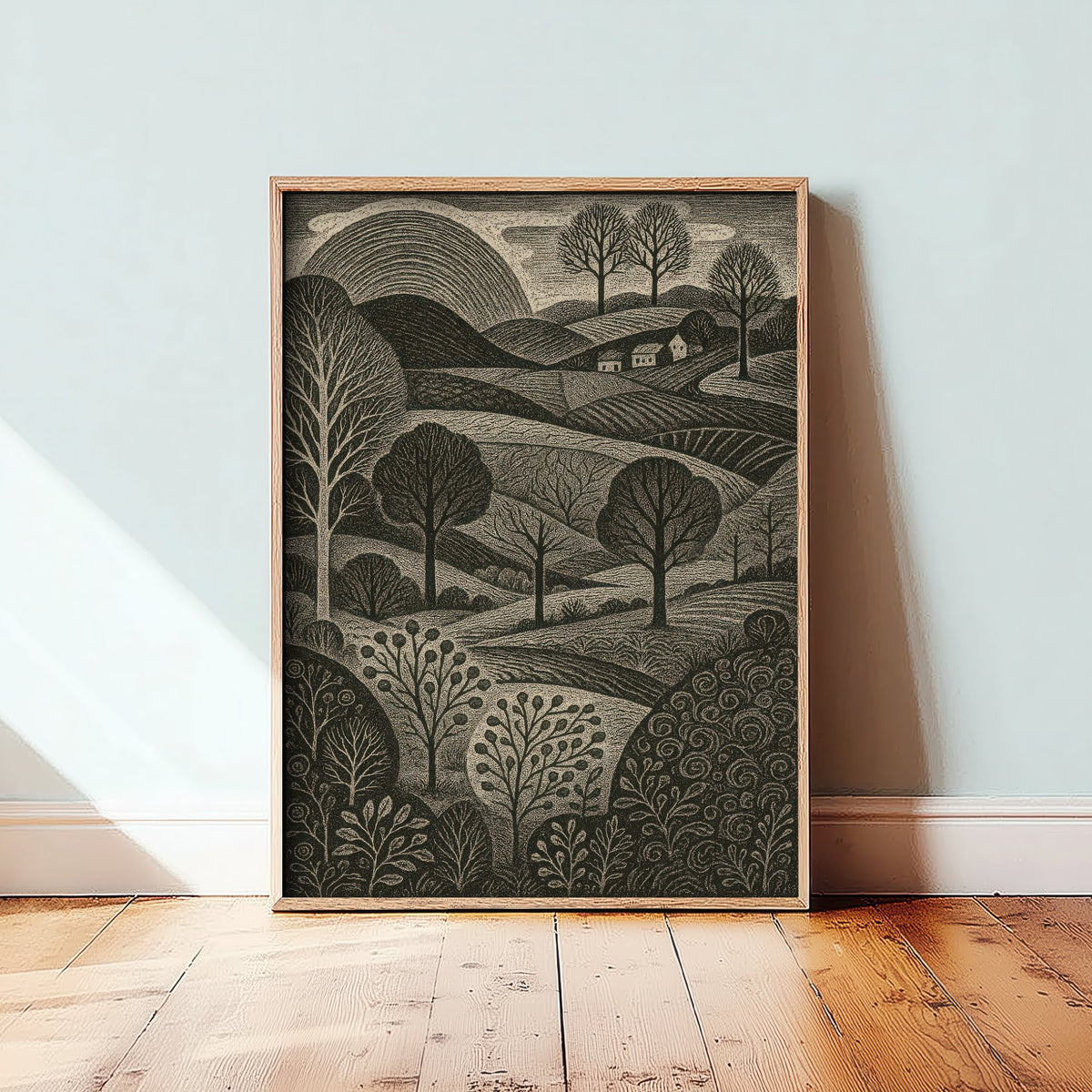 Bannau Brycheiniog Wales Art Print - Brecon Beacons Woodcut Poster - Black and White Landscape - Welsh Countryside 3/3