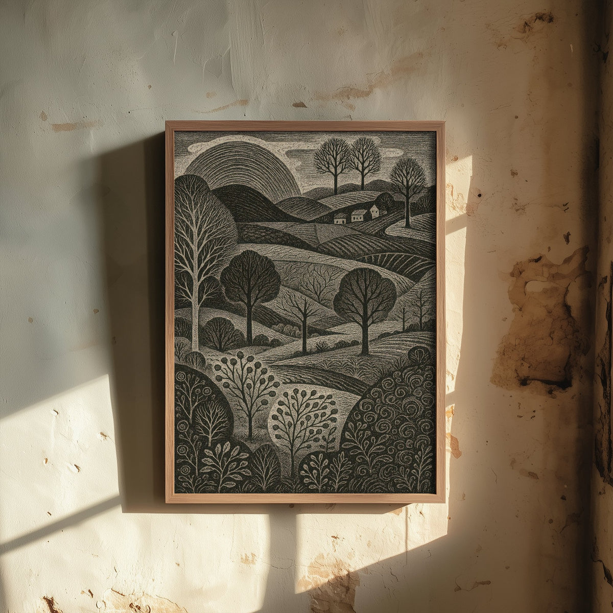 Bannau Brycheiniog Wales Art Print - Brecon Beacons Woodcut Poster - Black and White Landscape - Welsh Countryside 3/3