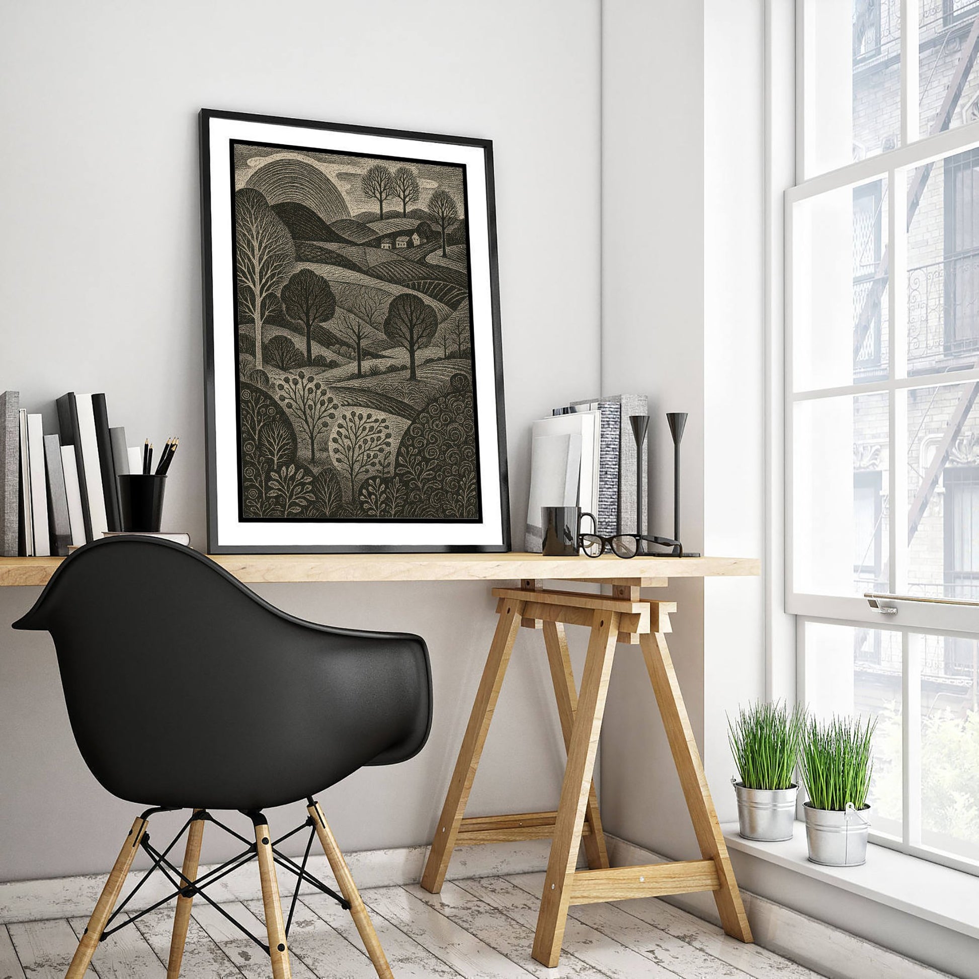 Bannau Brycheiniog Wales Art Print - Brecon Beacons Woodcut Poster - Black and White Landscape - Welsh Countryside 3/3