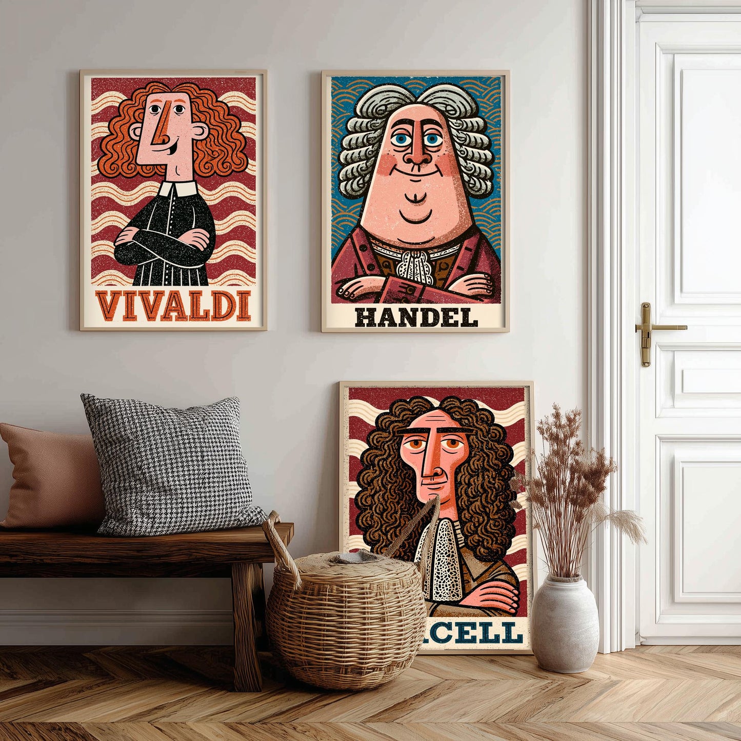 Baroque Composers Set of Three Art Prints - Vivaldi, Handel, Purcell - Classical Music Poster Wall Art Gift Illustration