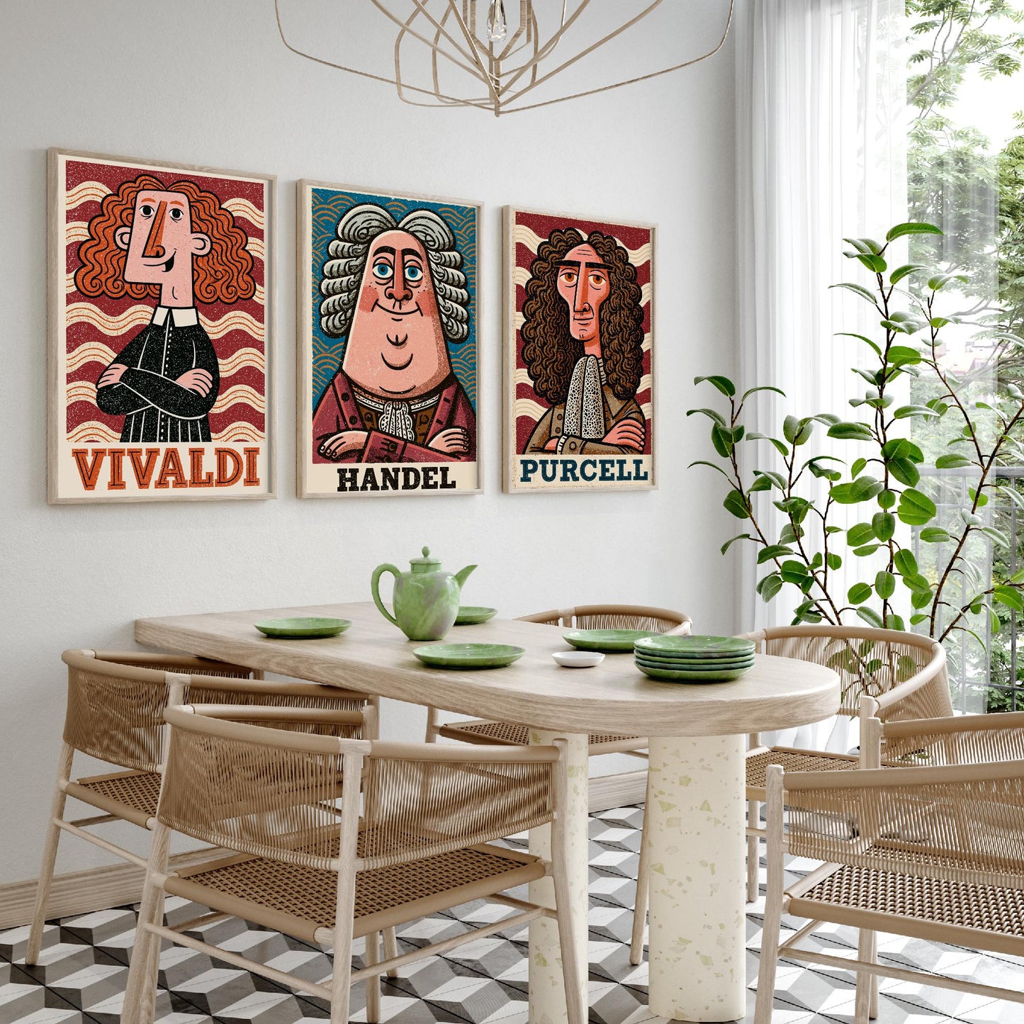 Baroque Composers Set of Three Art Prints - Vivaldi, Handel, Purcell - Classical Music Poster Wall Art Gift Illustration