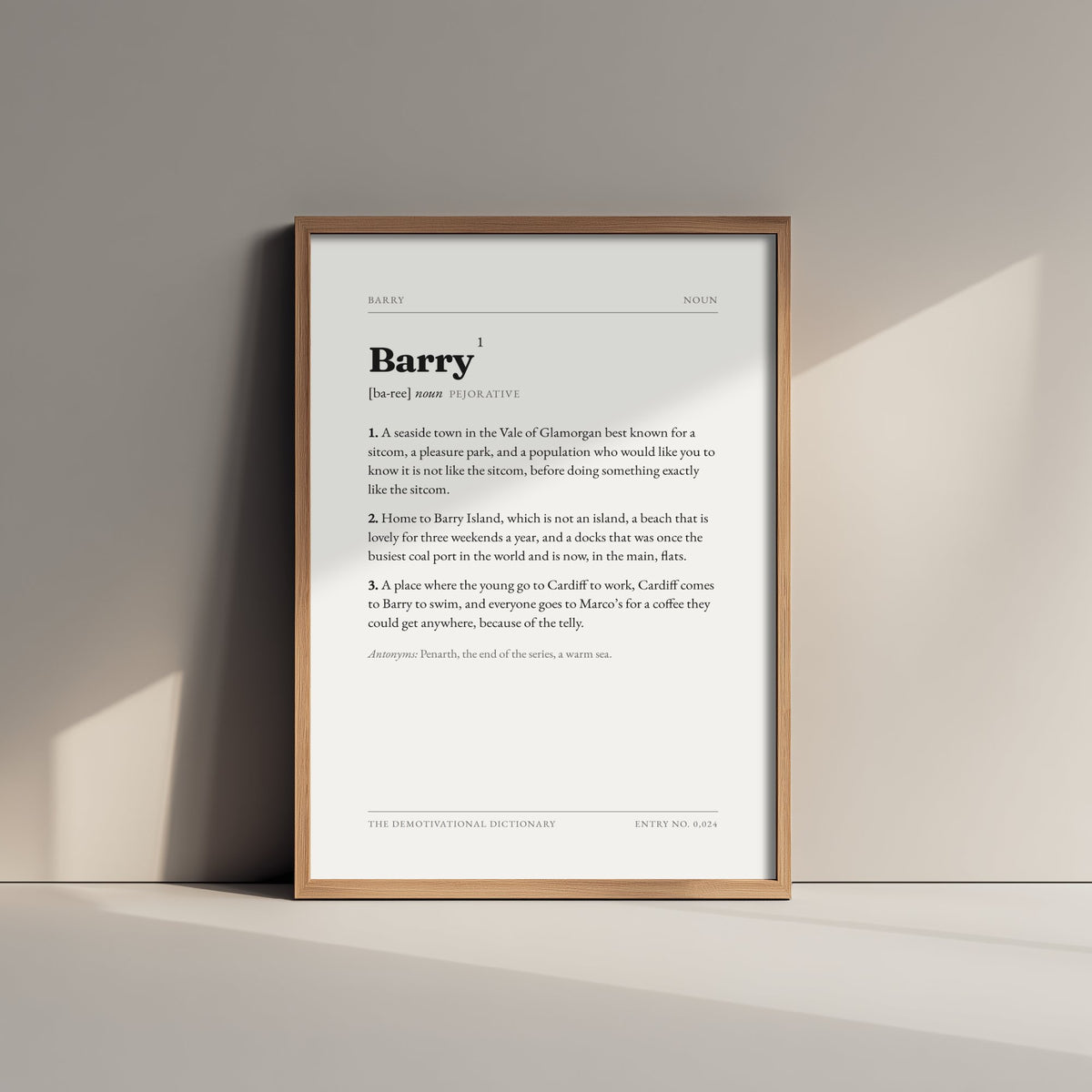 Barry Demotivational Dictionary Art Print - Funny Word Definition Poster - South Wales Typography Entry 0,024