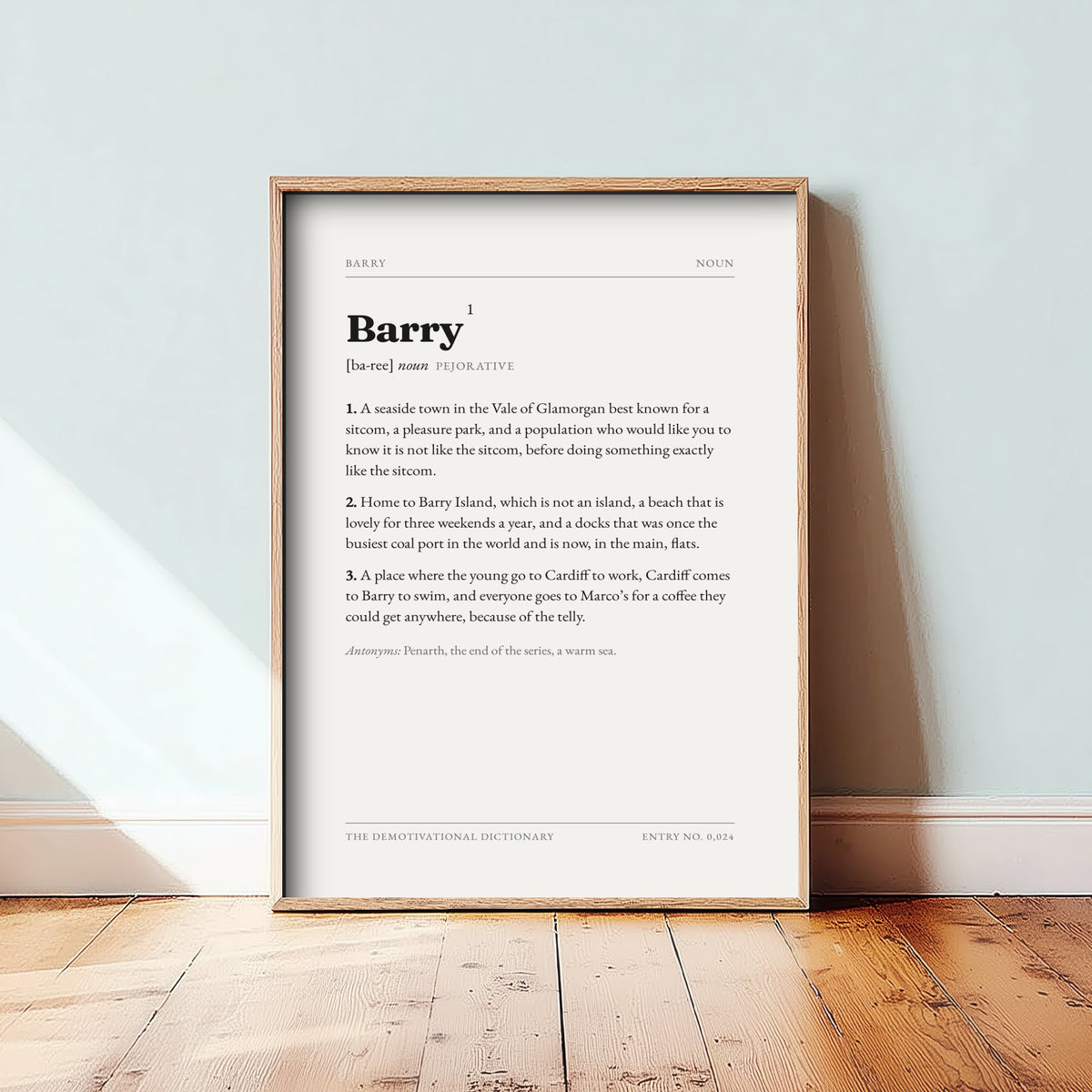 Barry Demotivational Dictionary Art Print - Funny Word Definition Poster - South Wales Typography Entry 0,024