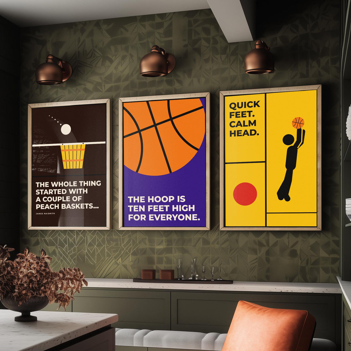 Basketball Quotes Set of Three Art Prints - 3 Bauhaus Hoops Posters - Minimalist Sport Wall Art Illustration V1