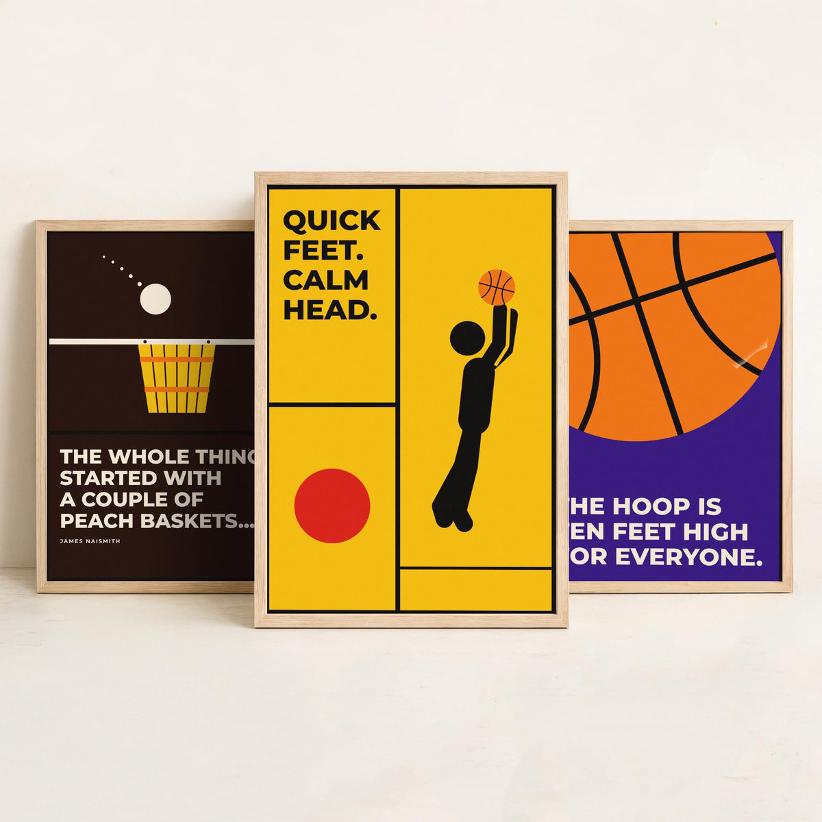 Basketball Quotes Set of Three Art Prints - 3 Bauhaus Hoops Posters - Minimalist Sport Wall Art Illustration V1