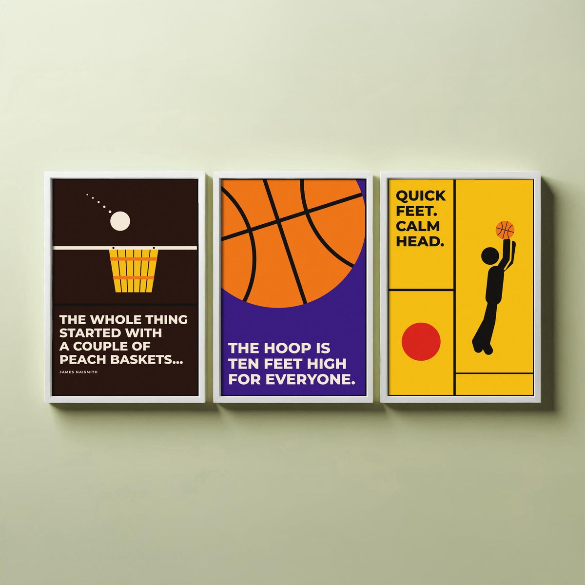 Basketball Quotes Set of Three Art Prints - 3 Bauhaus Hoops Posters - Minimalist Sport Wall Art Illustration V1