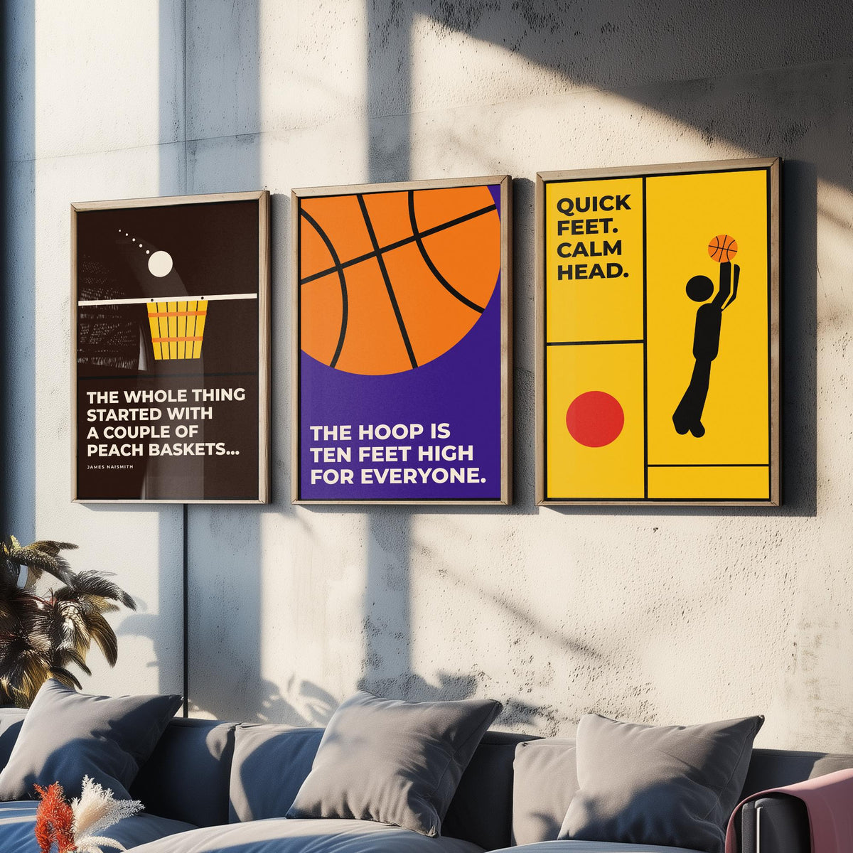 Basketball Quotes Set of Three Art Prints - 3 Bauhaus Hoops Posters - Minimalist Sport Wall Art Illustration V1