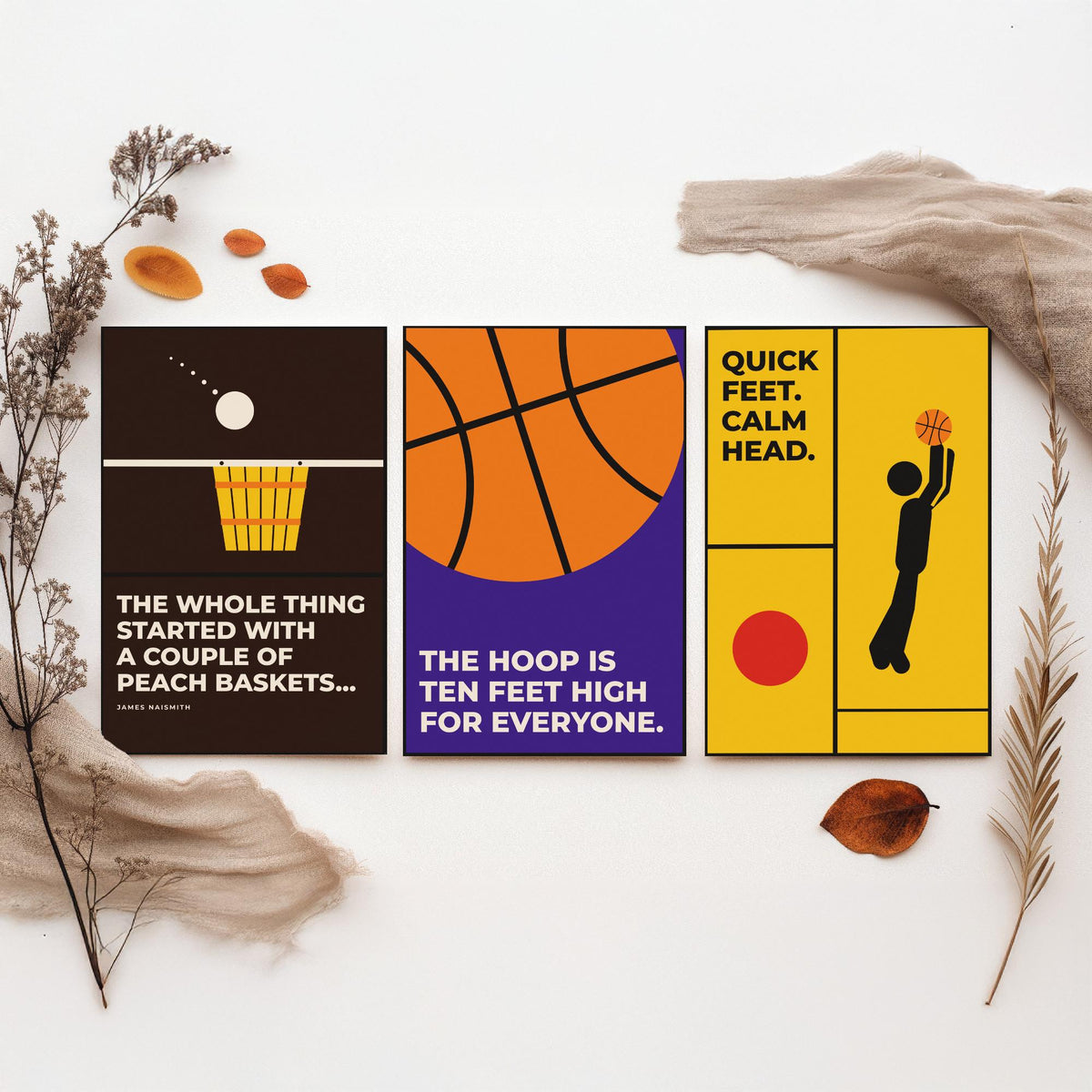 Basketball Quotes Set of Three Art Prints - 3 Bauhaus Hoops Posters - Minimalist Sport Wall Art Illustration V1
