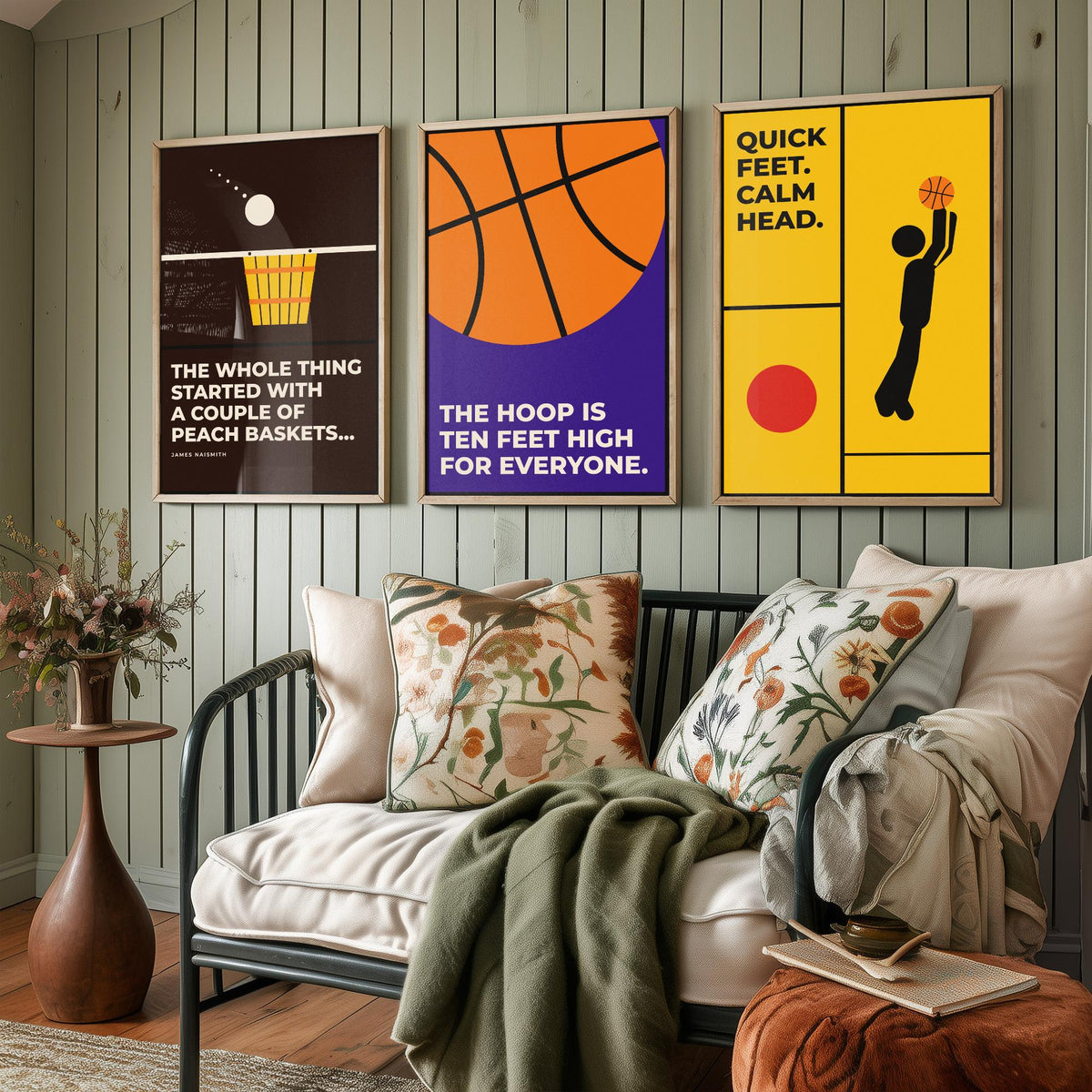 Basketball Quotes Set of Three Art Prints - 3 Bauhaus Hoops Posters - Minimalist Sport Wall Art Illustration V1