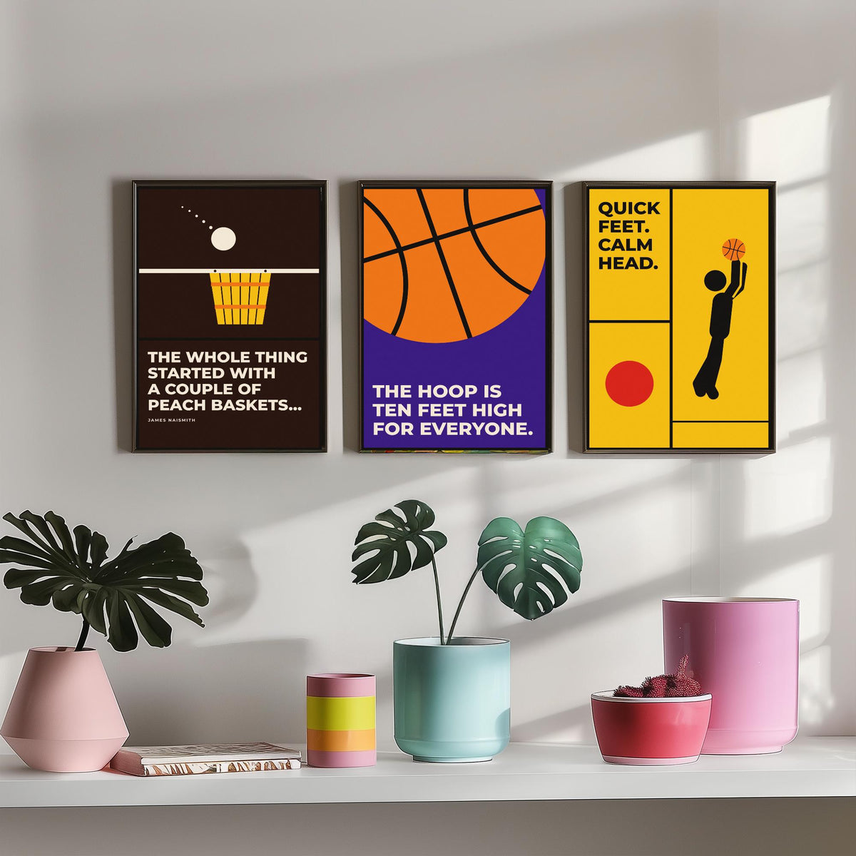 Basketball Quotes Set of Three Art Prints - 3 Bauhaus Hoops Posters - Minimalist Sport Wall Art Illustration V1