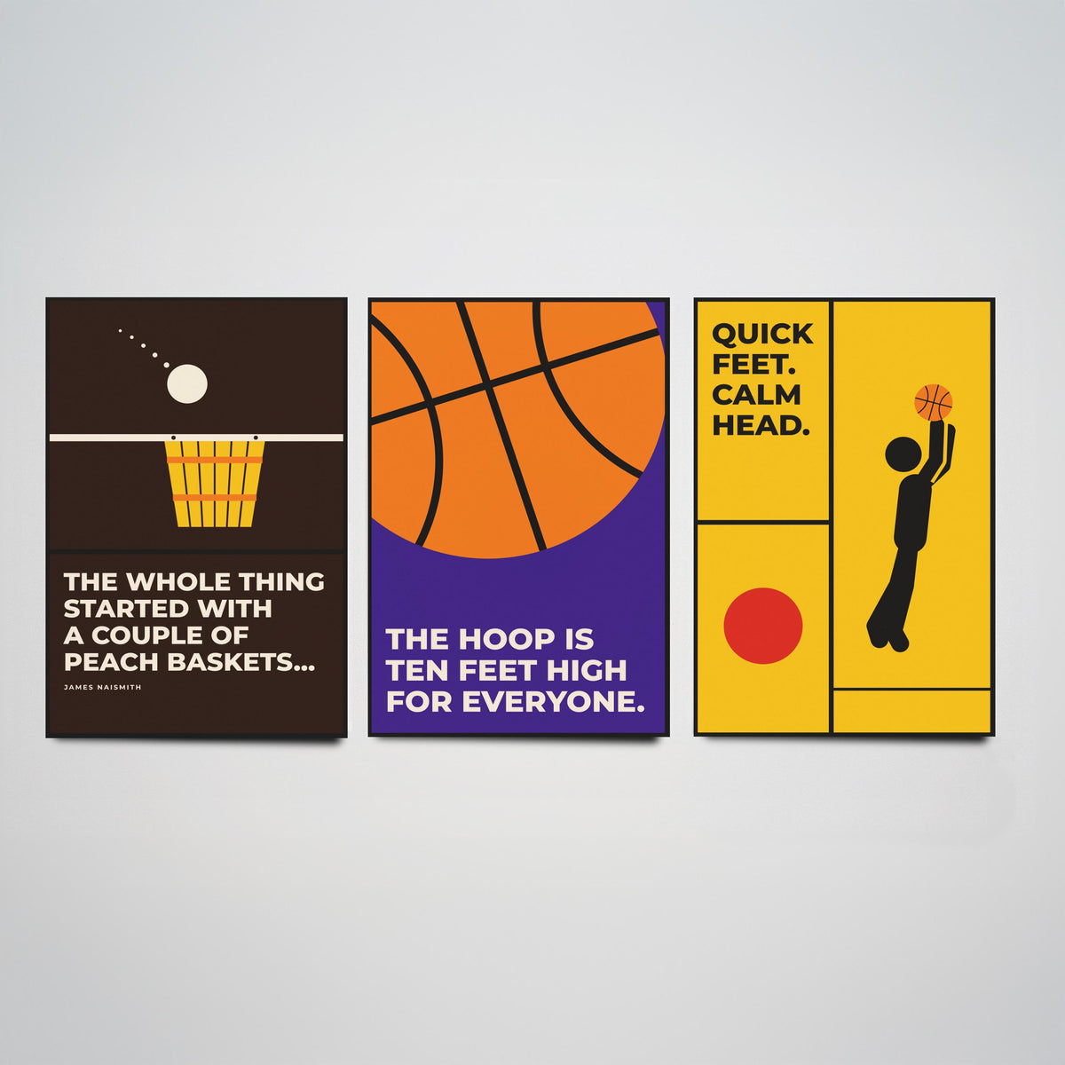 Basketball Quotes Set of Three Art Prints - 3 Bauhaus Hoops Posters - Minimalist Sport Wall Art Illustration V1
