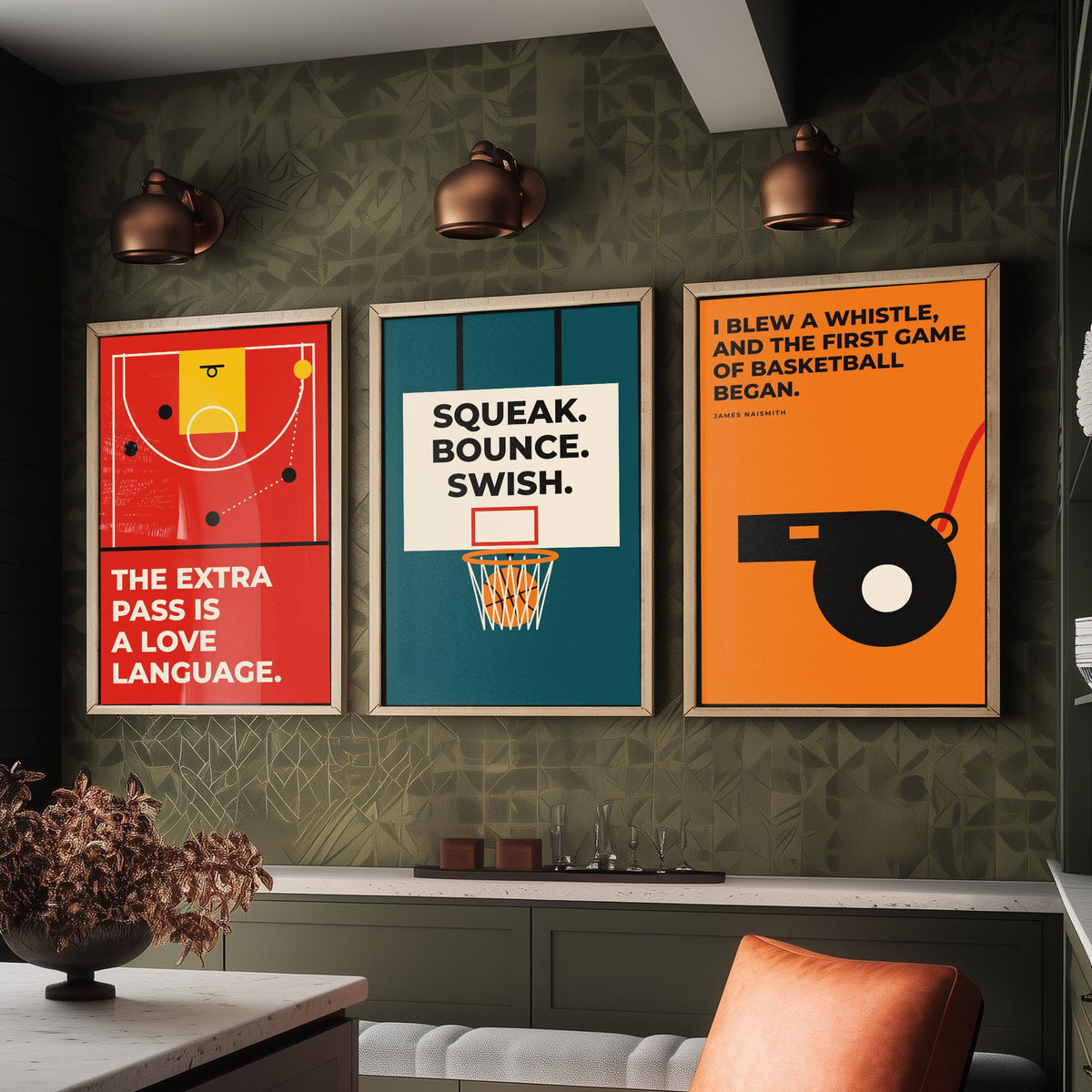 Basketball Quotes Set of Three Art Prints - 3 Retro Bauhaus Hoops Posters - Minimalist Sport Wall Art Illustration V2