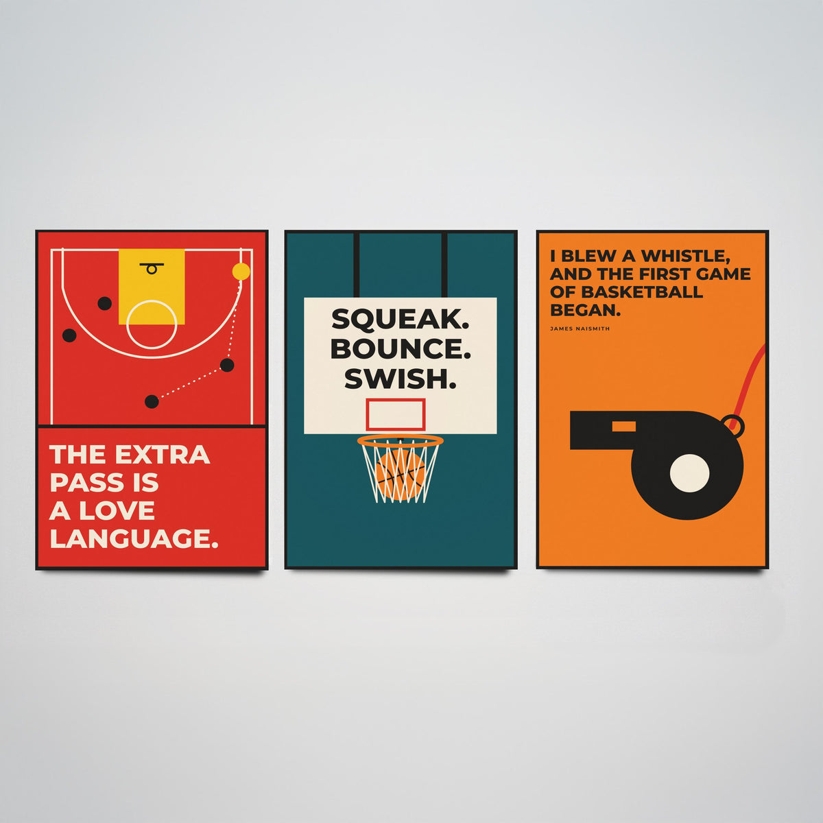 Basketball Quotes Set of Three Art Prints - 3 Retro Bauhaus Hoops Posters - Minimalist Sport Wall Art Illustration V2