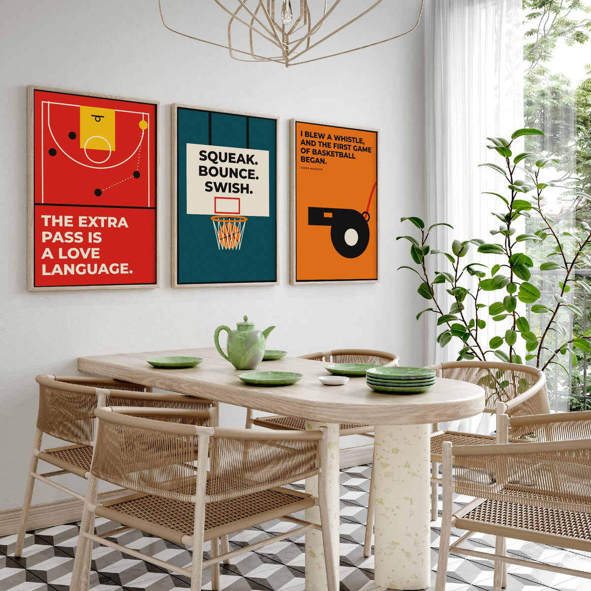 Basketball Quotes Set of Three Art Prints - 3 Retro Bauhaus Hoops Posters - Minimalist Sport Wall Art Illustration V2