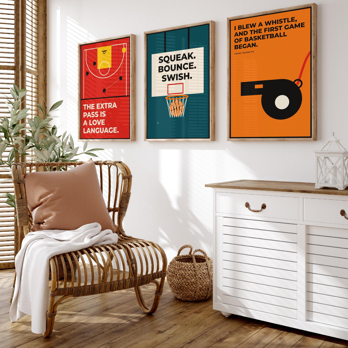 Basketball Quotes Set of Three Art Prints - 3 Retro Bauhaus Hoops Posters - Minimalist Sport Wall Art Illustration V2