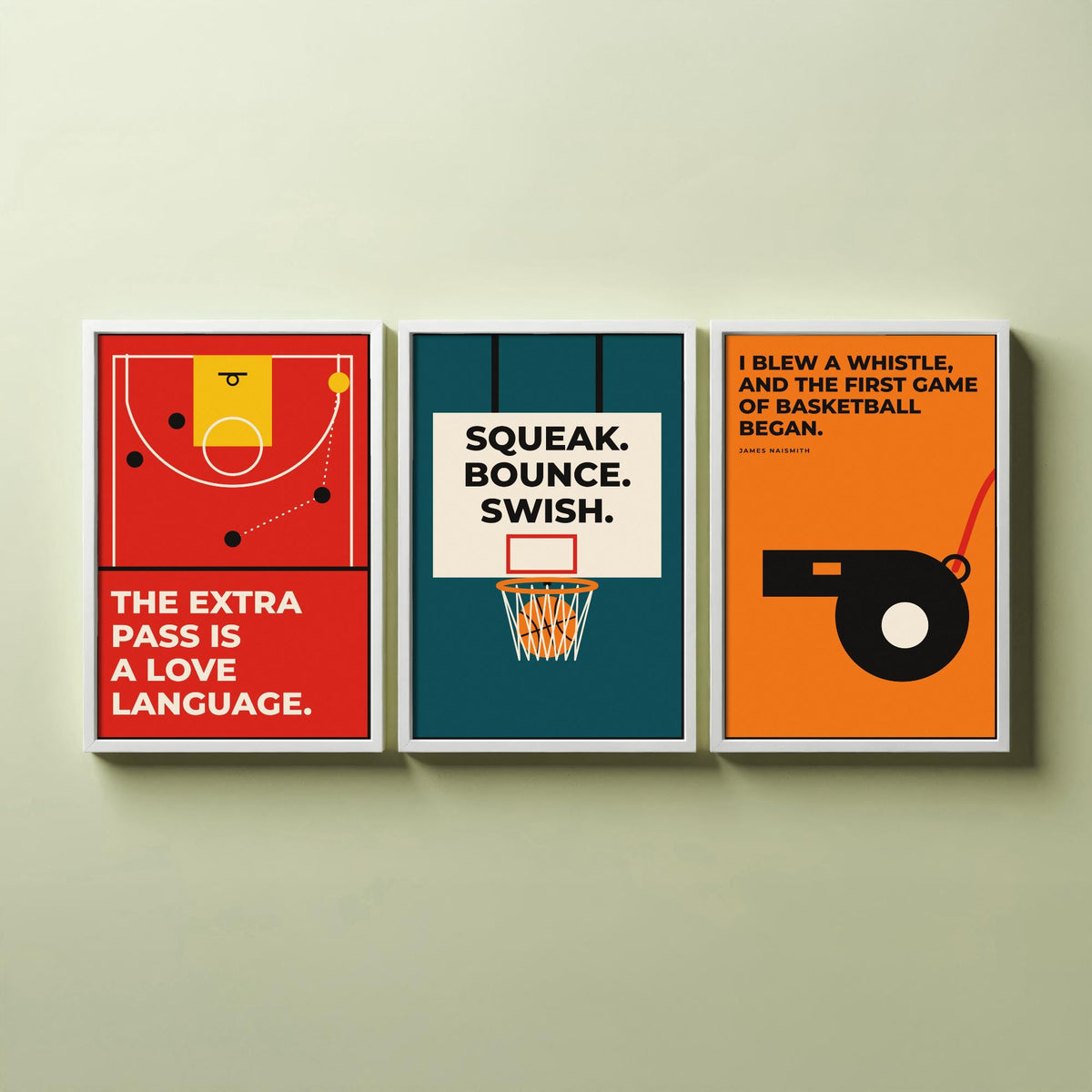 Basketball Quotes Set of Three Art Prints - 3 Retro Bauhaus Hoops Posters - Minimalist Sport Wall Art Illustration V2